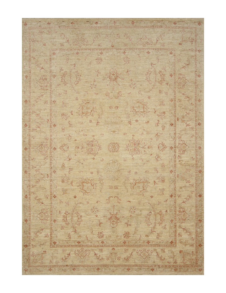 6x8 Beige Vintage Turkish Hand knotted Chobi Oushak Rug - Yildiz Rugs