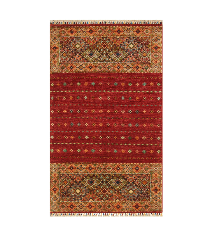 3x5 Red Afghan Hand Knotted Tribal Khorjin Rug