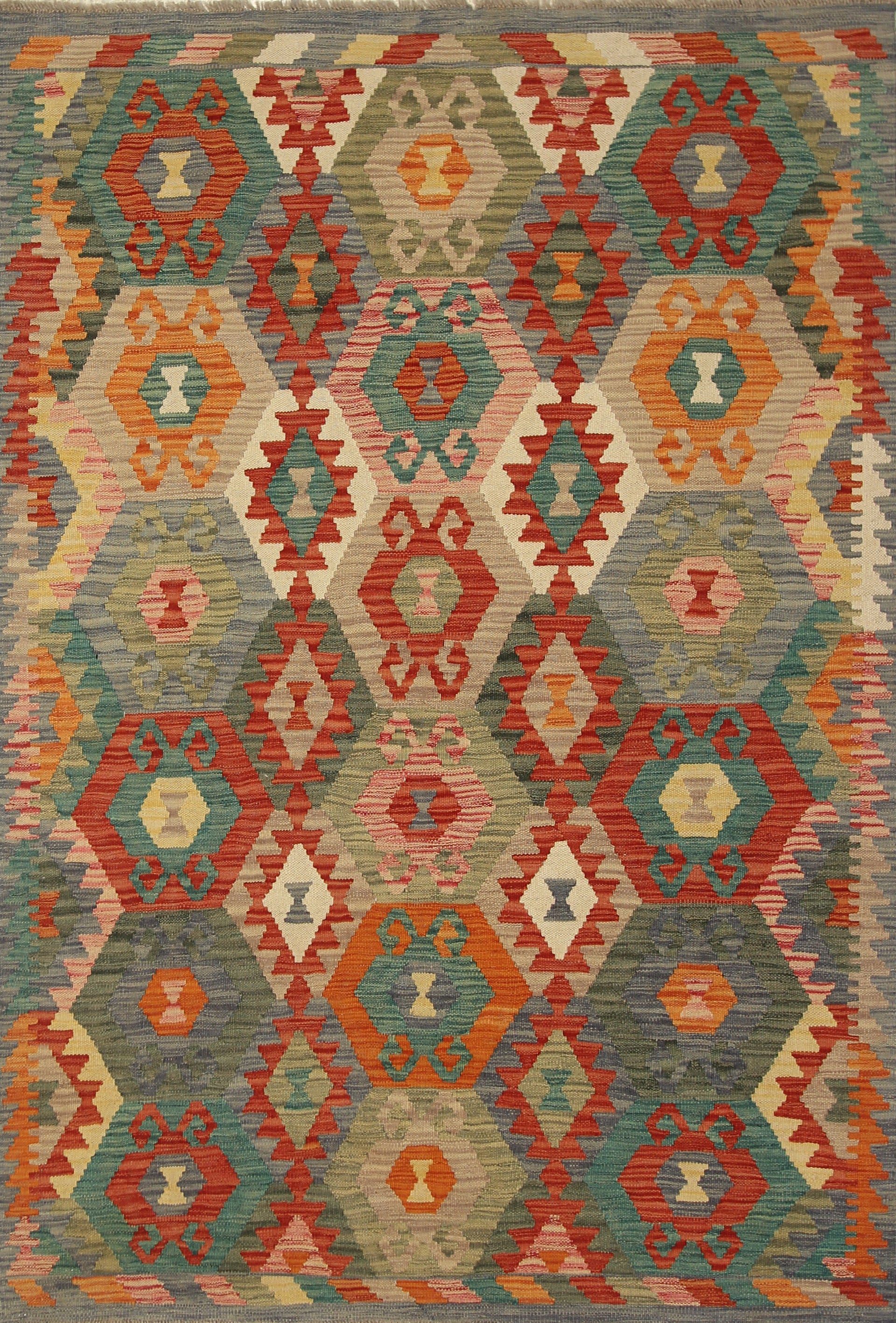 4x6 Gray Afghan Handmade Geometric Kilim Rug