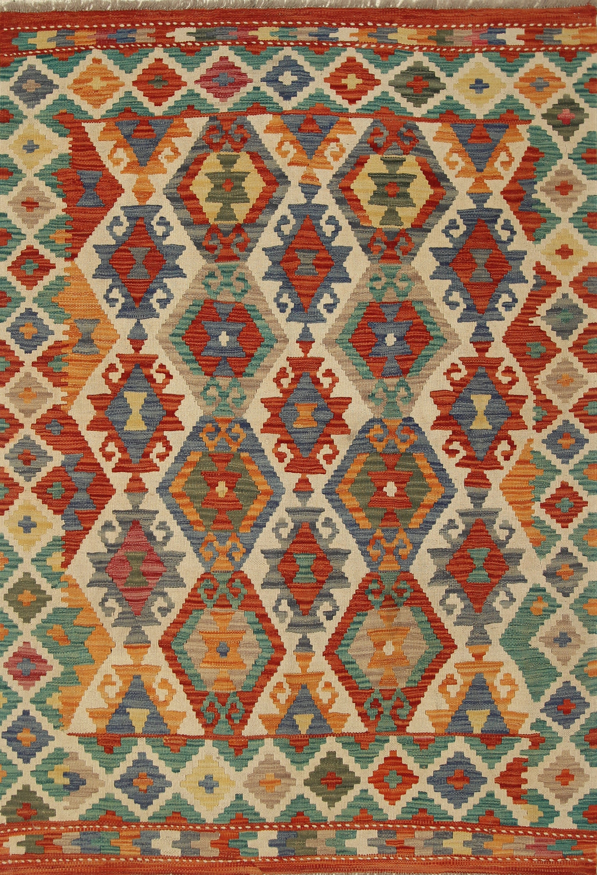 4x6 Red Afghan Handmade Geometric Kilim Rug