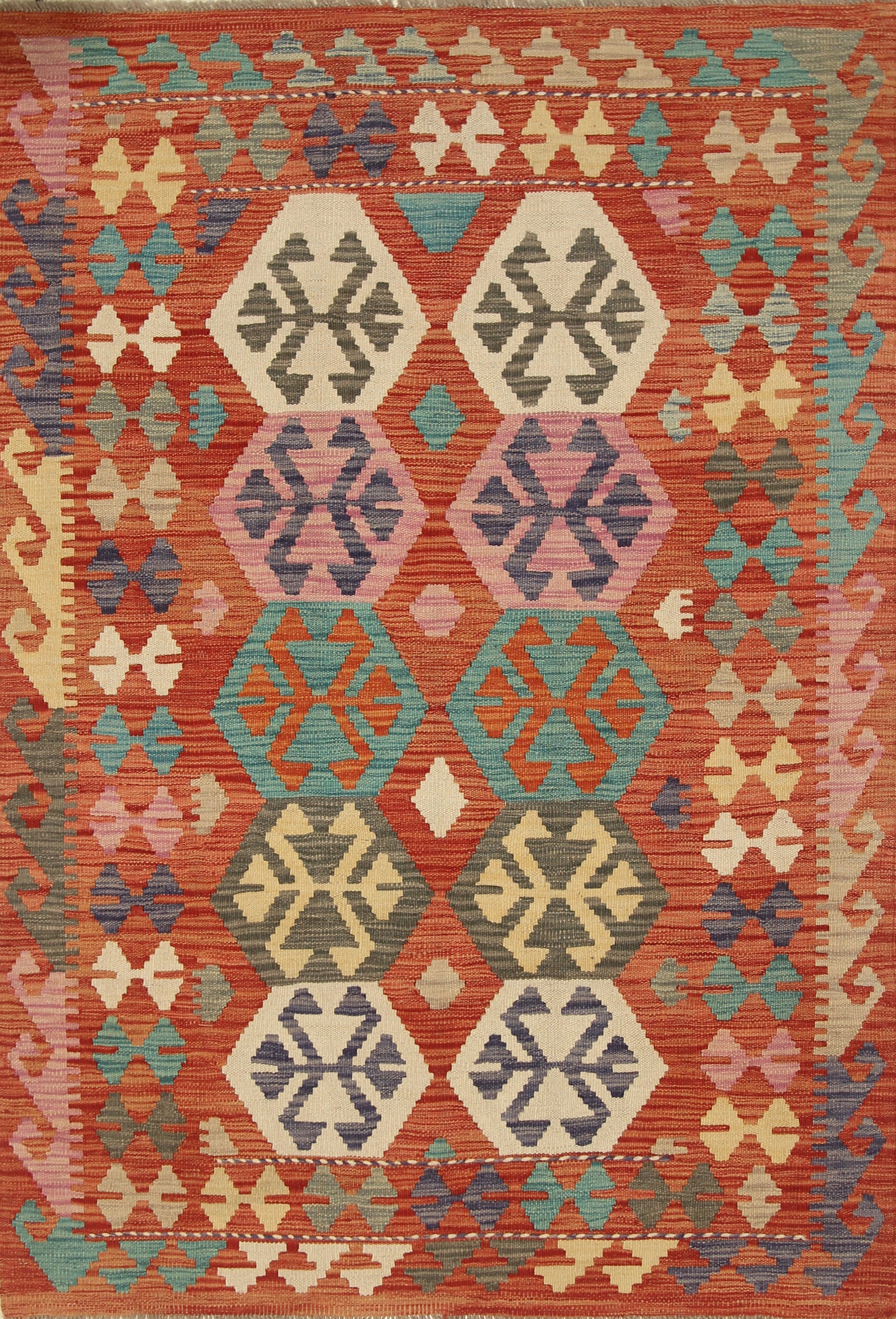 4x6 Red Afghan Handmade Geometric Kilim Rug