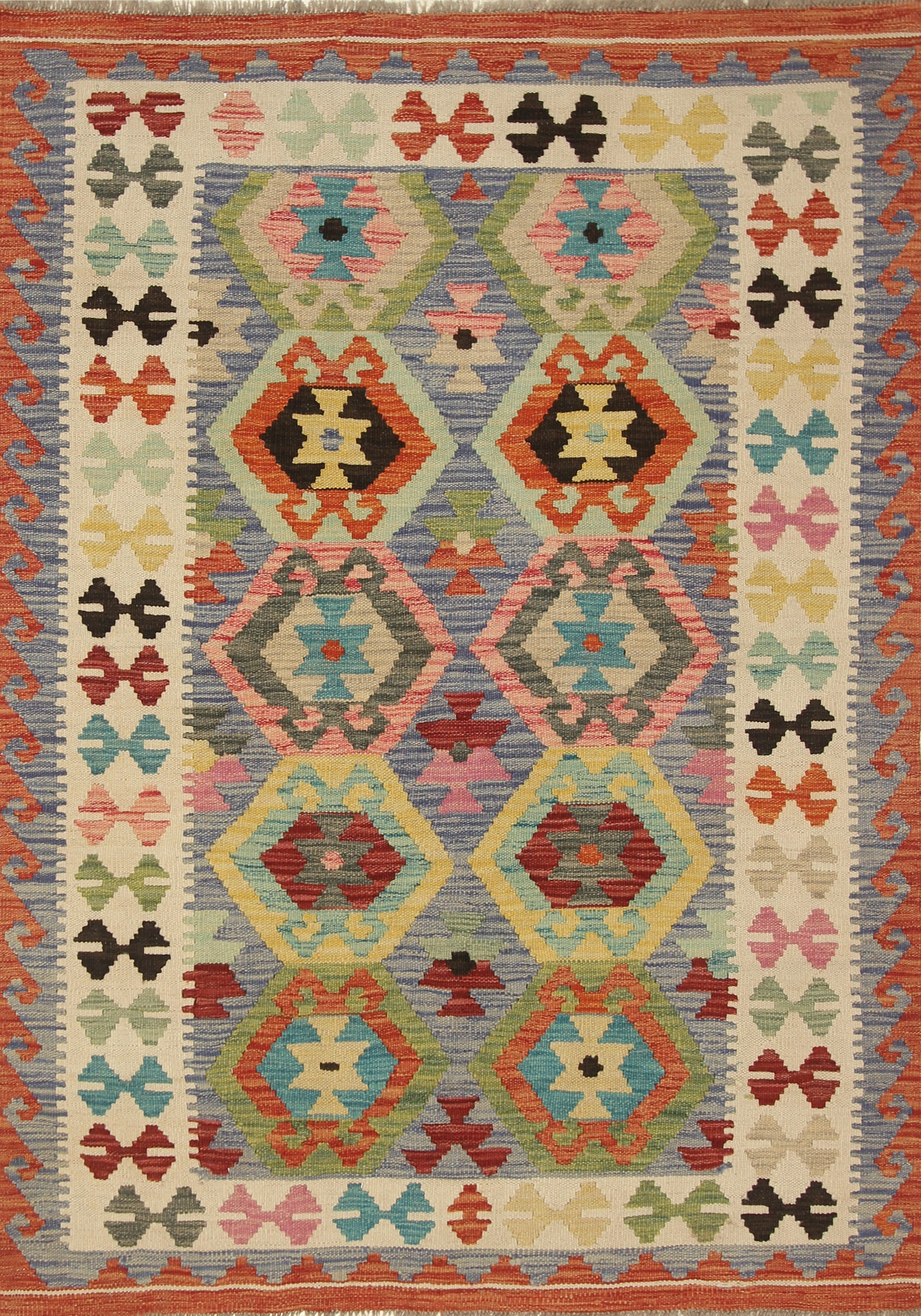 4x6 Blue Afghan Handmade Geometric Kilim Rug