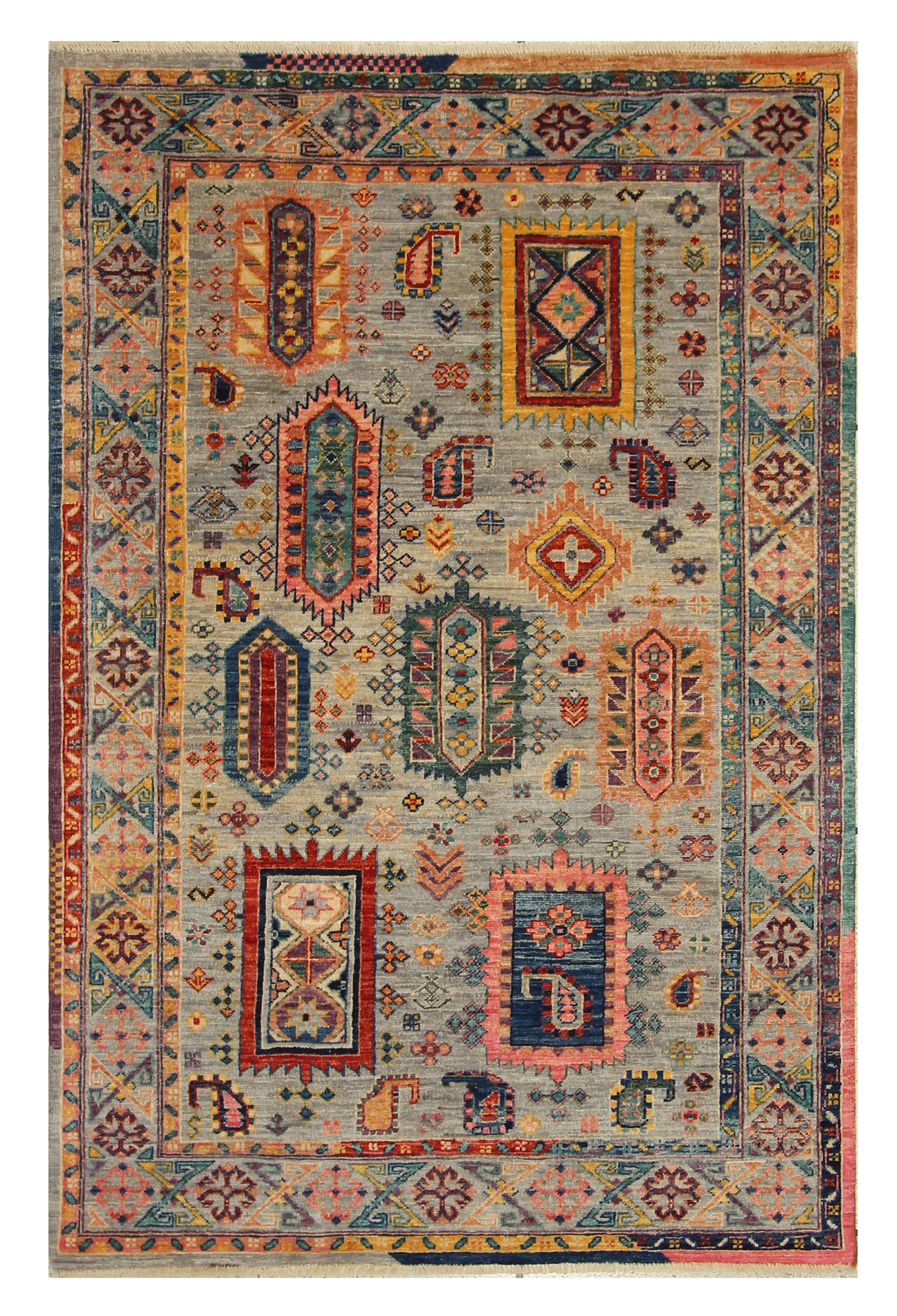 4x6 Gray Baluch Tribal Samarkand Afghan Hand knotted Rug