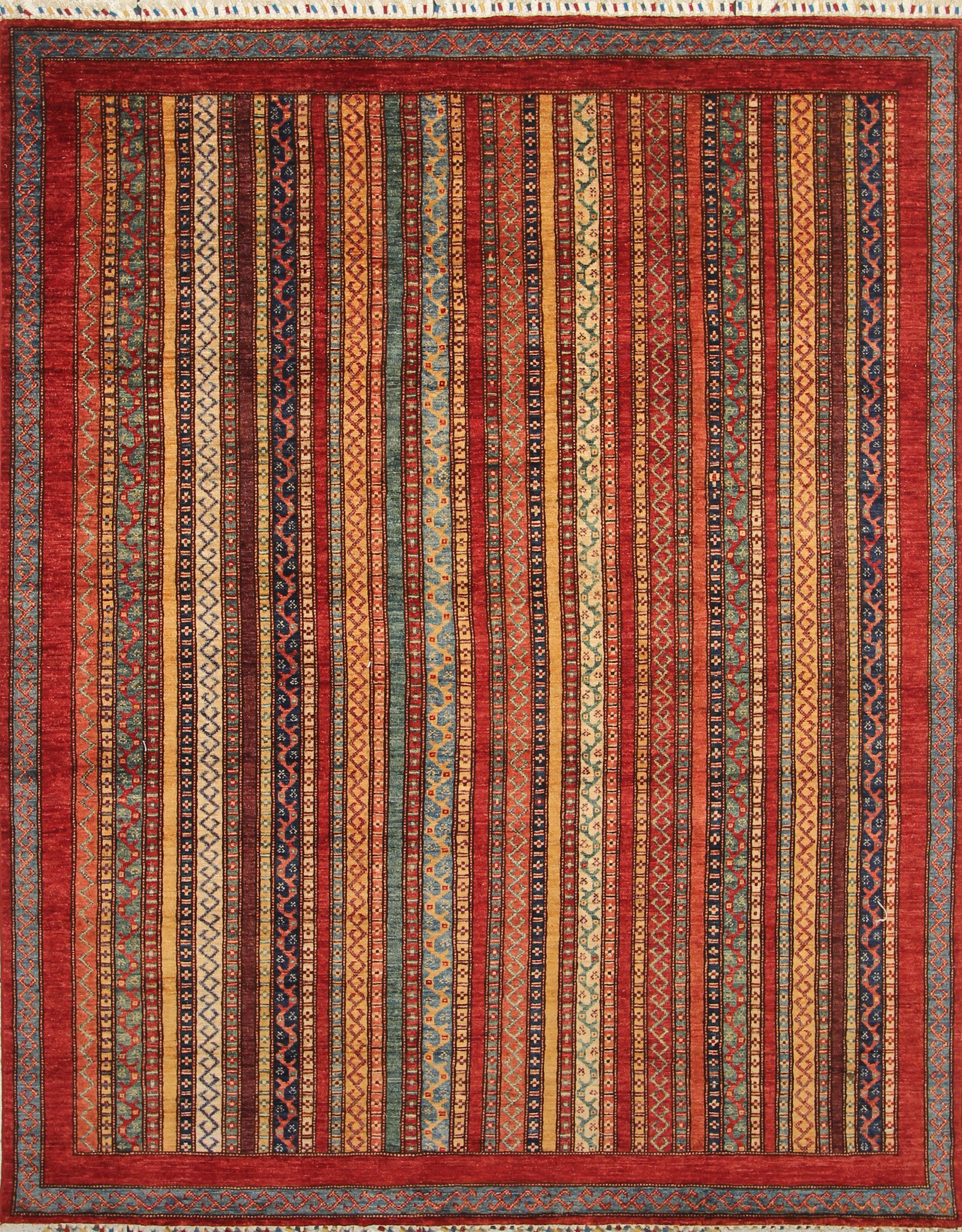 7x8 Red Turkish Style Hand-Knotted Wool Tribal Rug - Yildiz Rugs