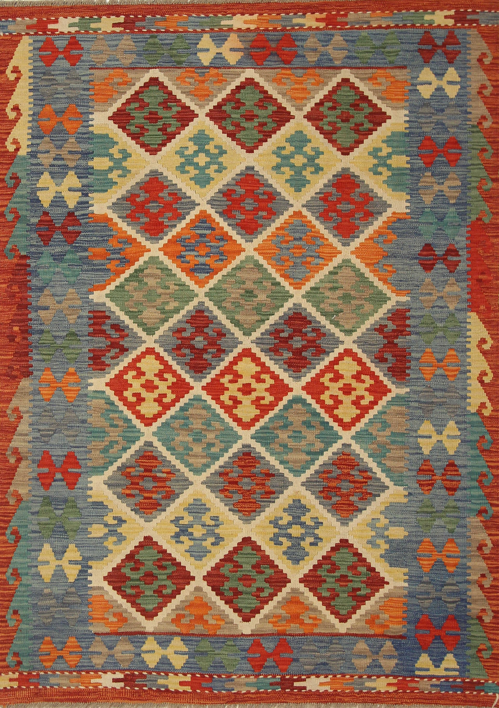 4x6 Ivory Beige Afghan Handmade Geometric Kilim Rug