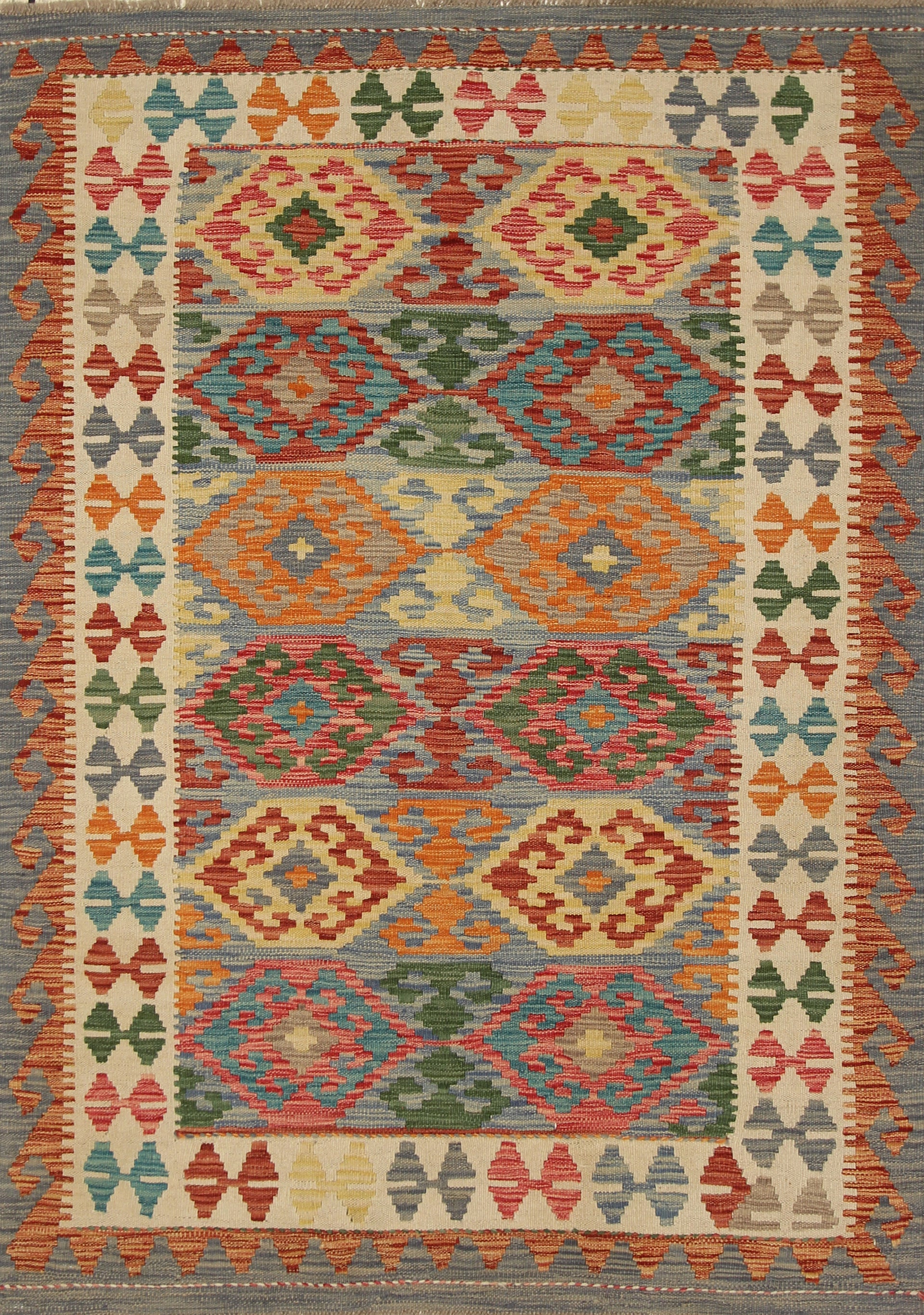4x6 Blue Afghan Handmade Geometric Kilim Rug