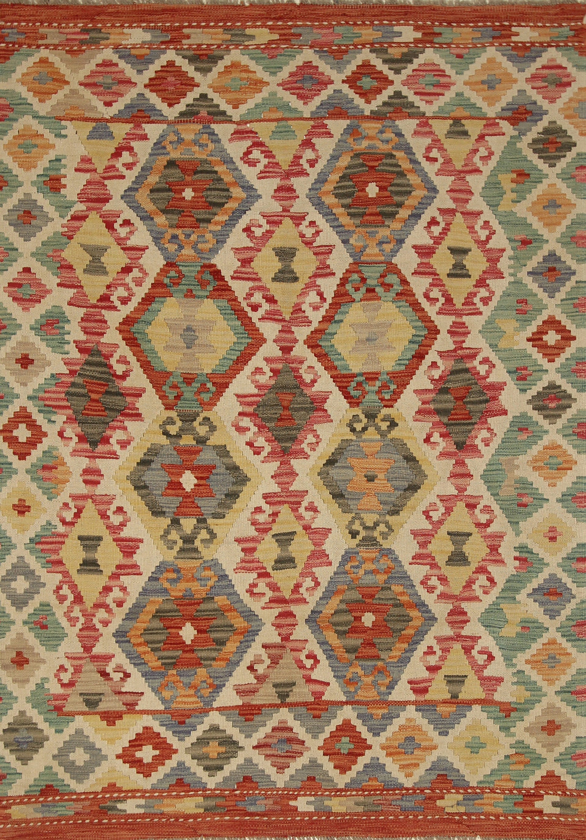 4x6 Ivory Beige Afghan Handmade Geometric Kilim Rug