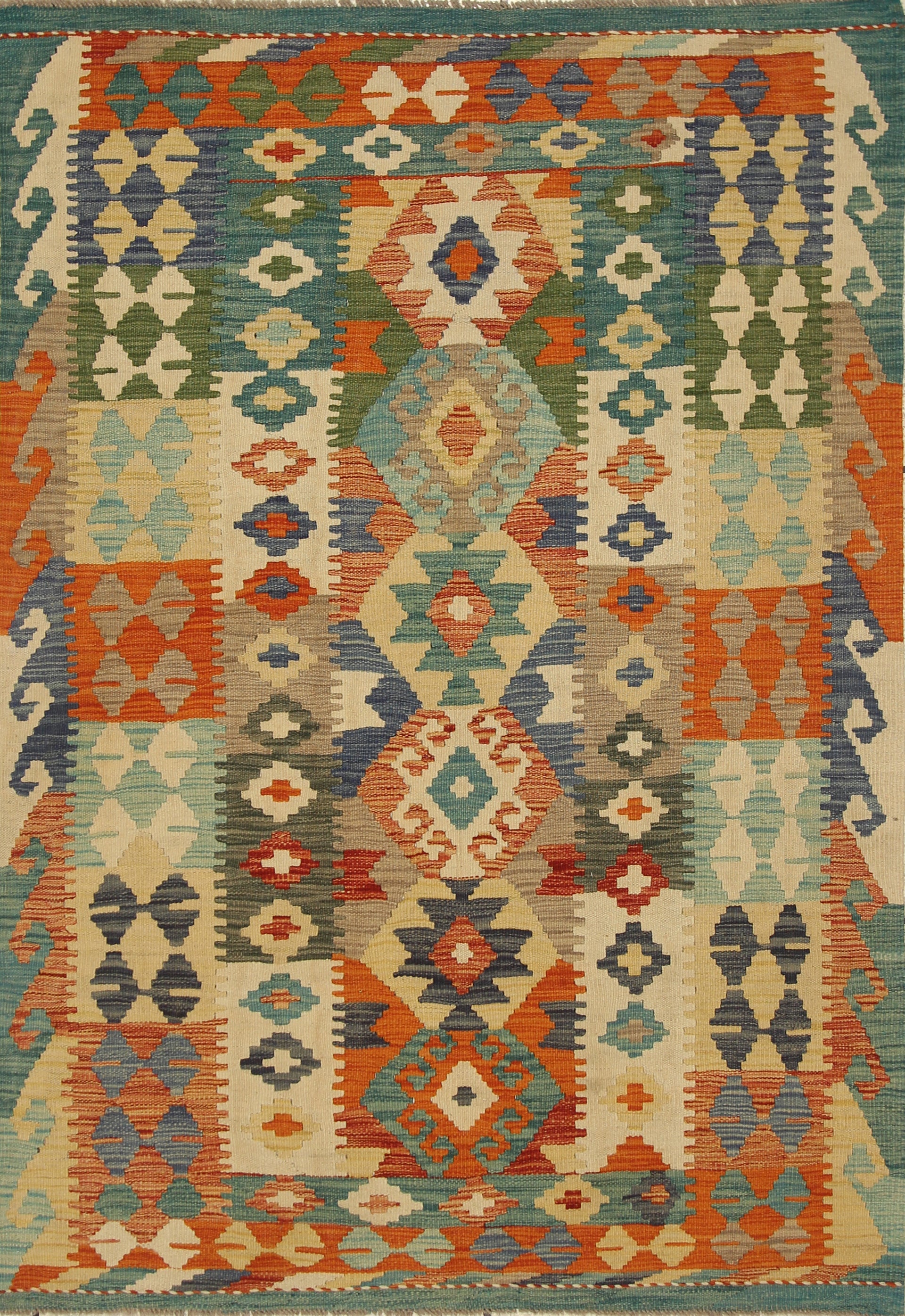 4x6 Multicolor Afghan Handmade Geometric Kilim Rug