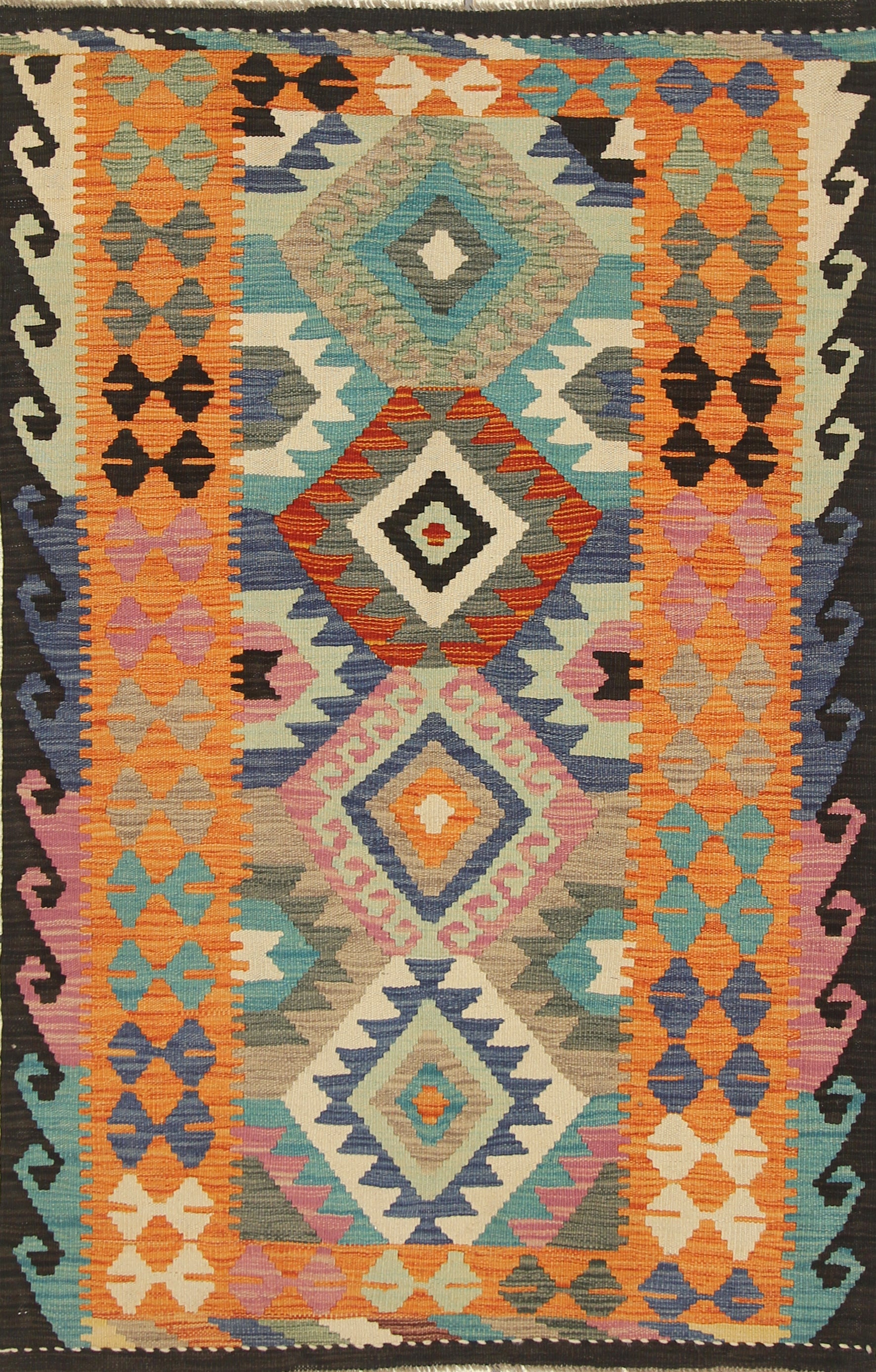 3x5 Orange Afghan Handmade Geometric Kilim Rug