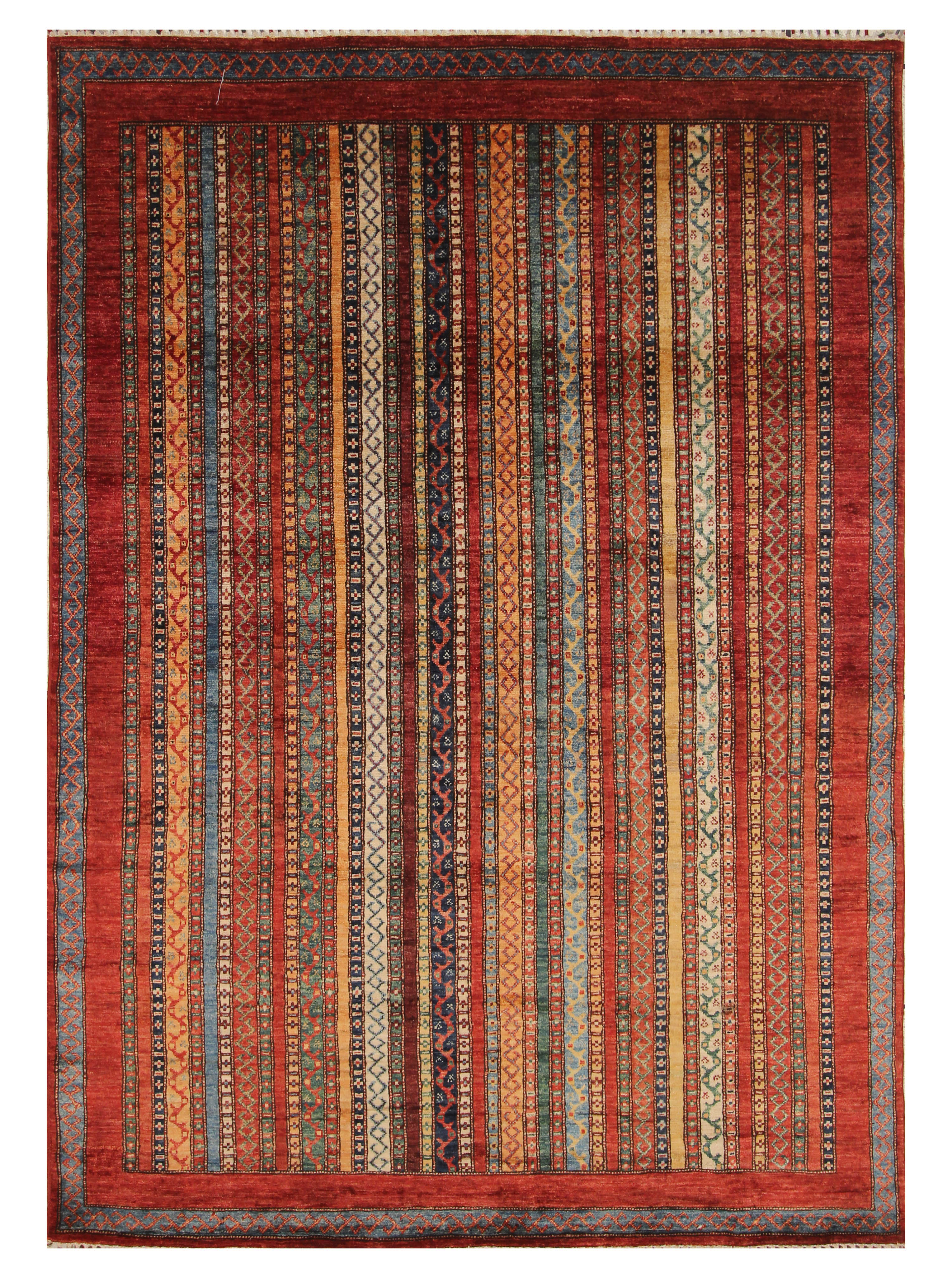 6x8 Red Turkish Style Handmade Afghan wool Rug - Yildiz Rugs