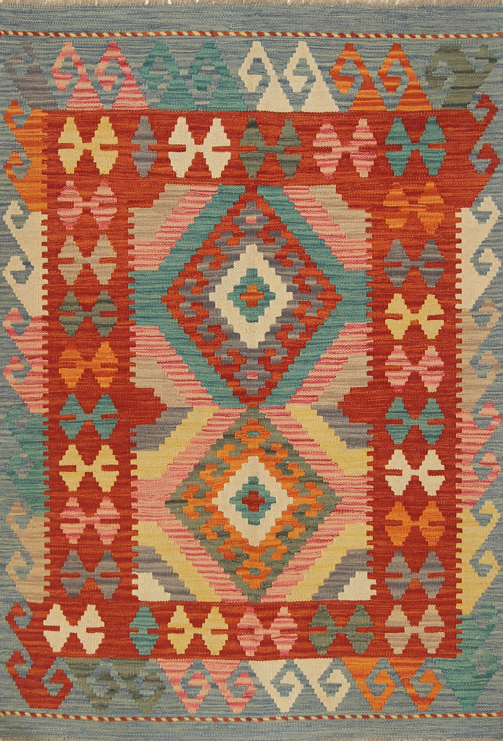 3x5 Red Afghan Handmade Geometric Kilim Rug
