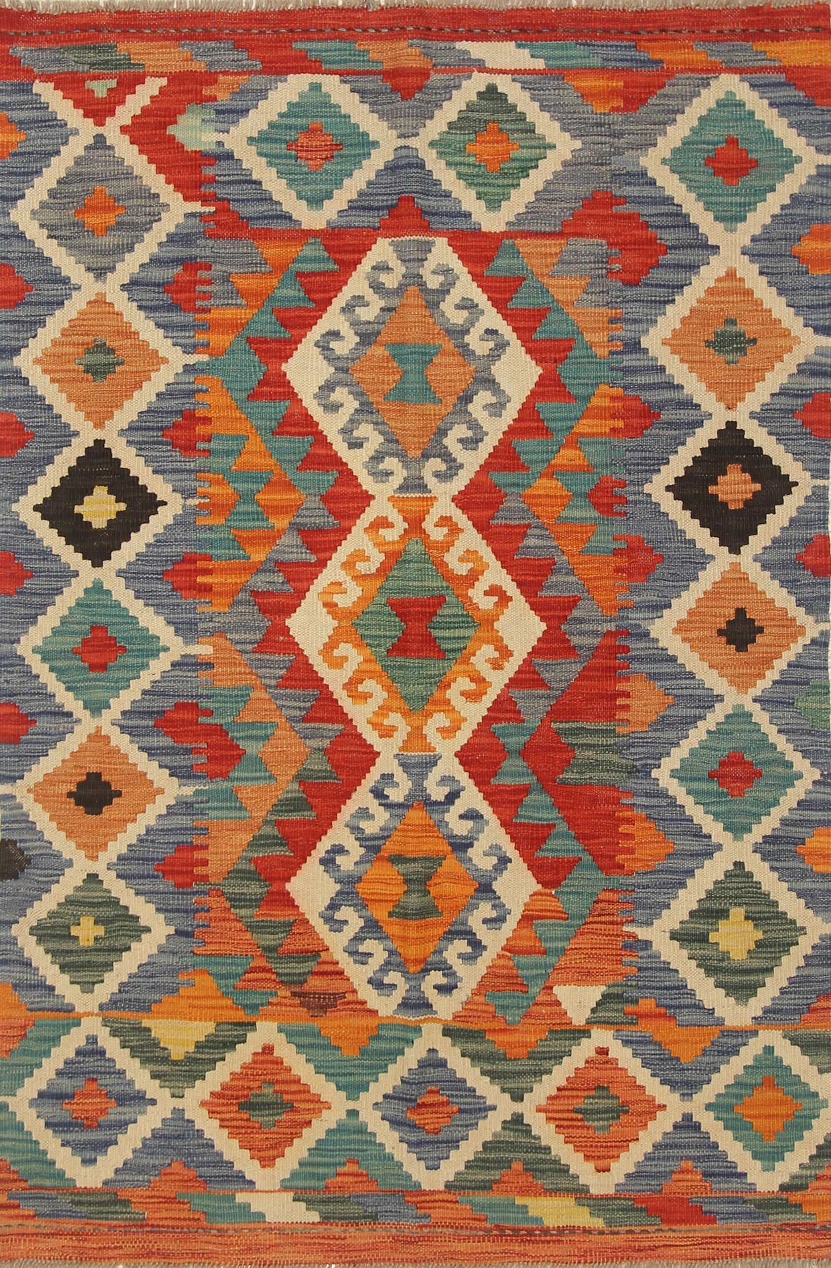 3x5 Red Afghan Handmade Geometric Kilim Rug