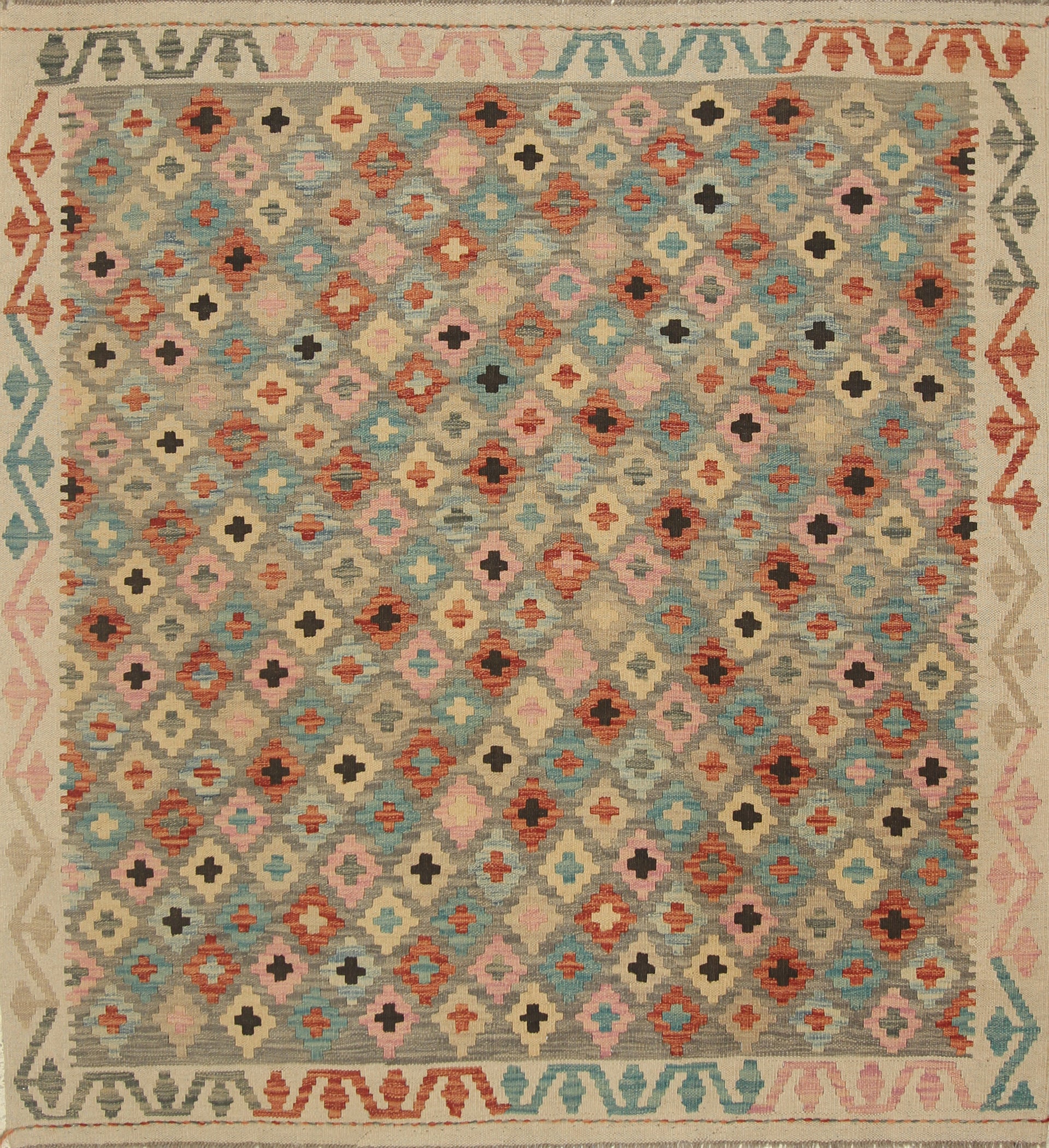 5x5 Gray Afghan Handmade Wool Square Kilim Rug