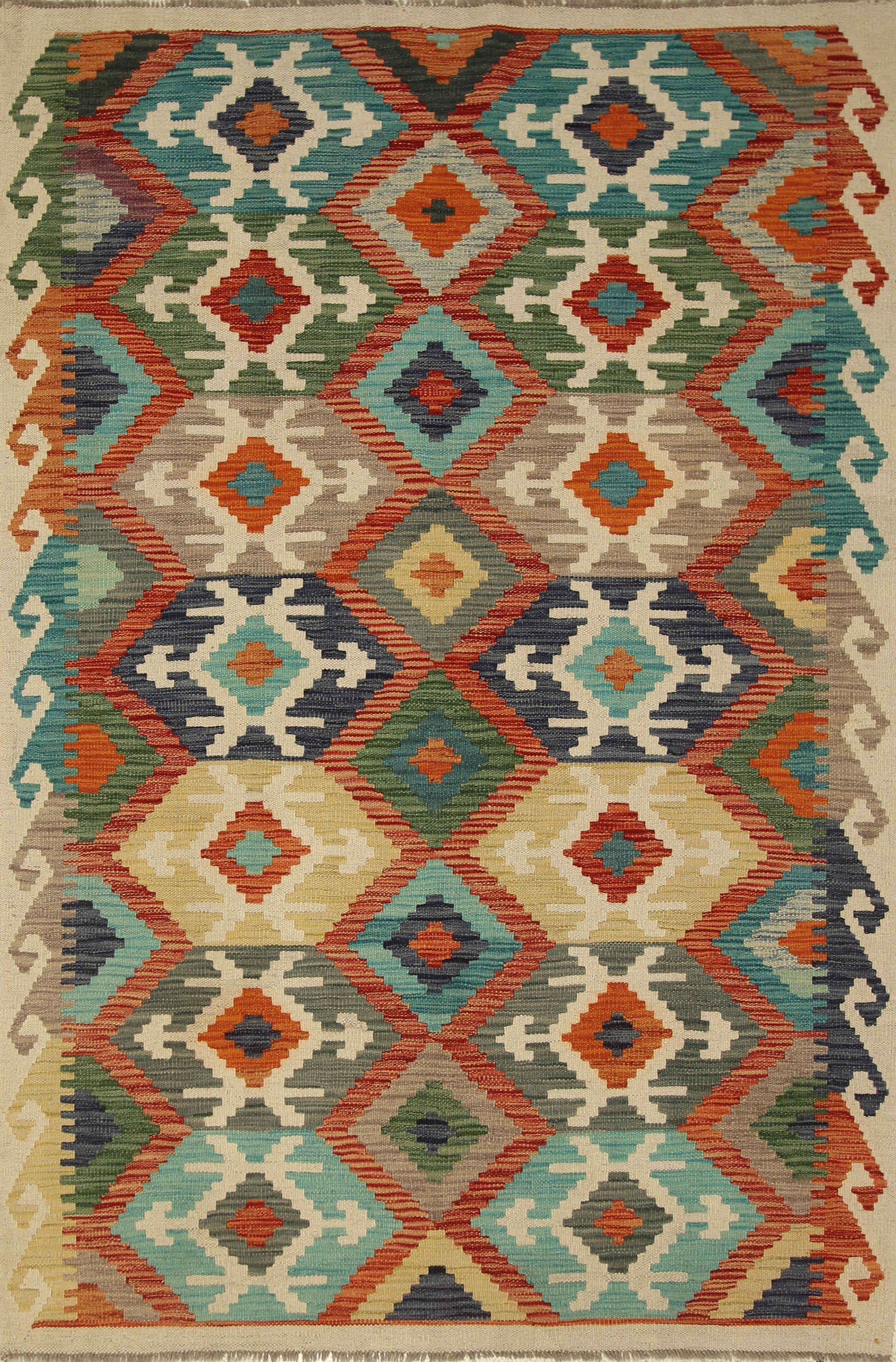 4x6 Red Afghan Handmade Geometric Kilim Rug