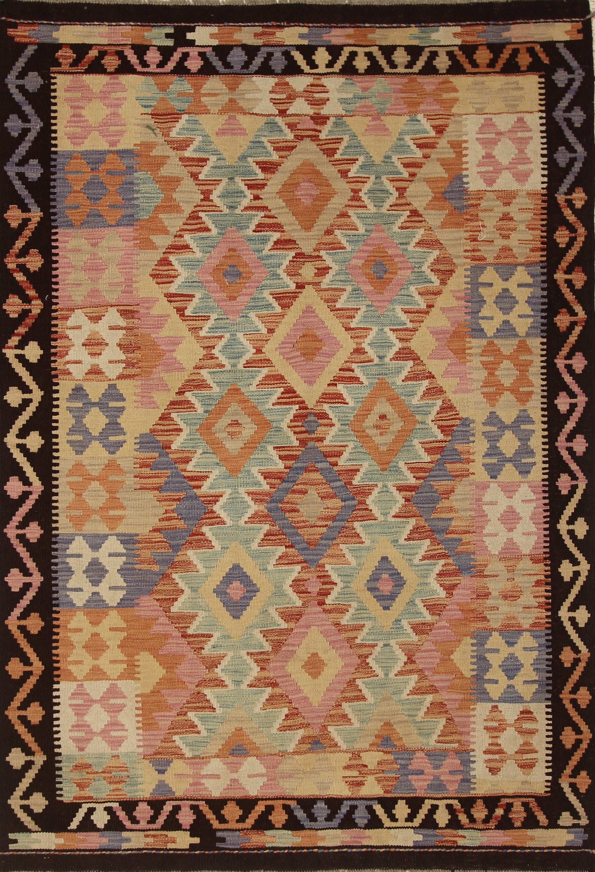 4x6 Red Afghan Handmade Geometric Kilim Rug