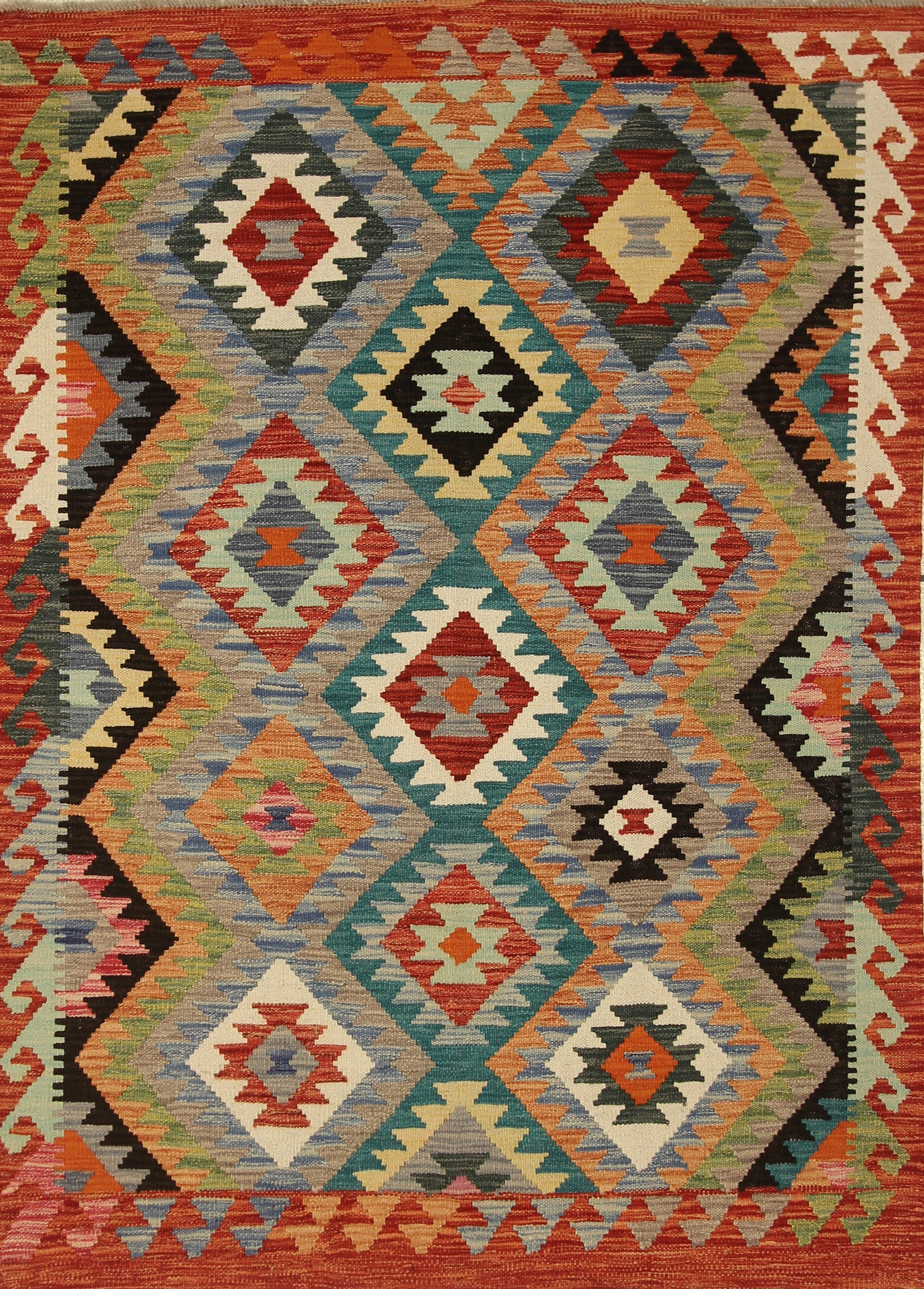 4x6 Red Afghan Handmade Geometric Kilim Rug