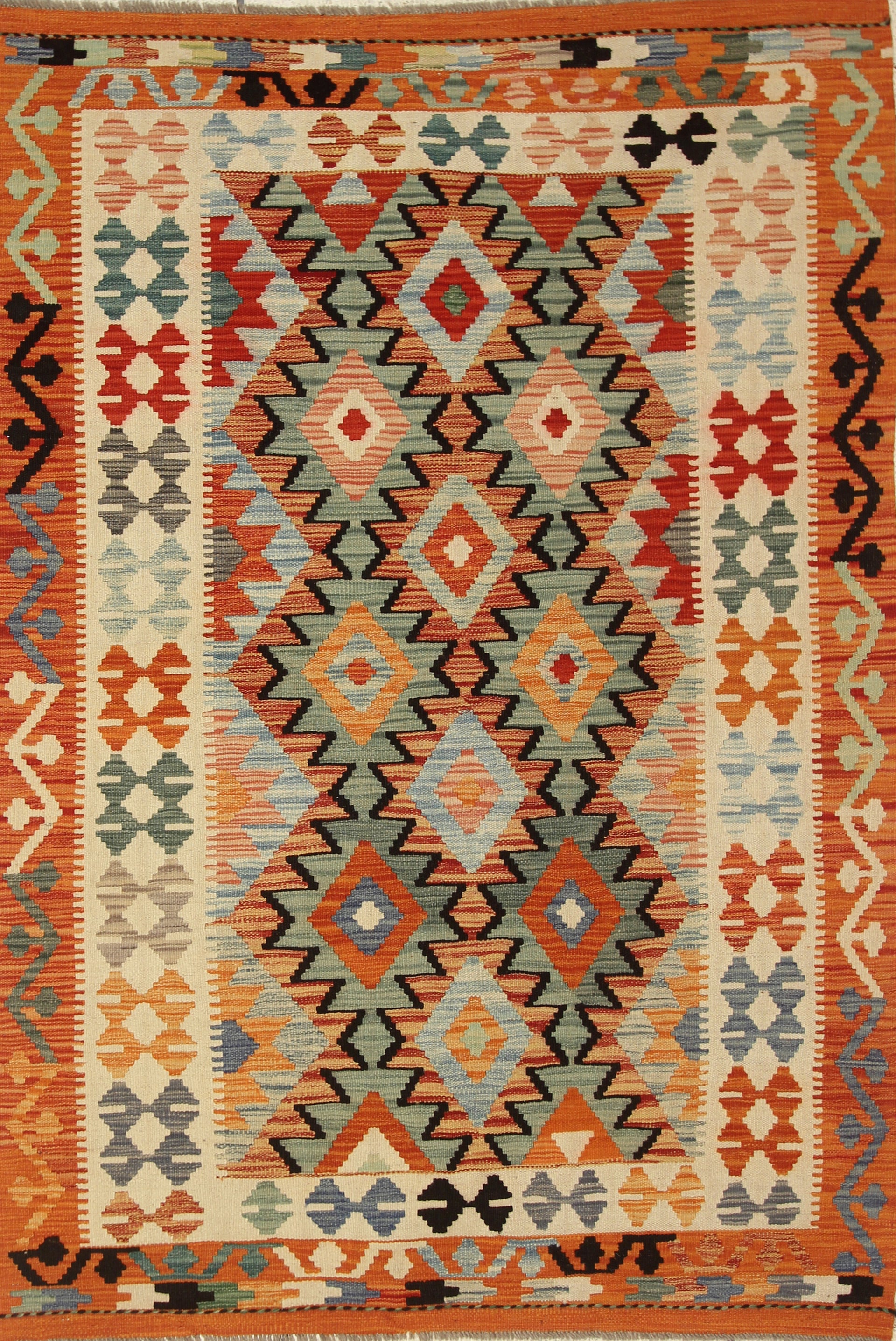 4x6 Orange Afghan Handmade Geometric Kilim Rug