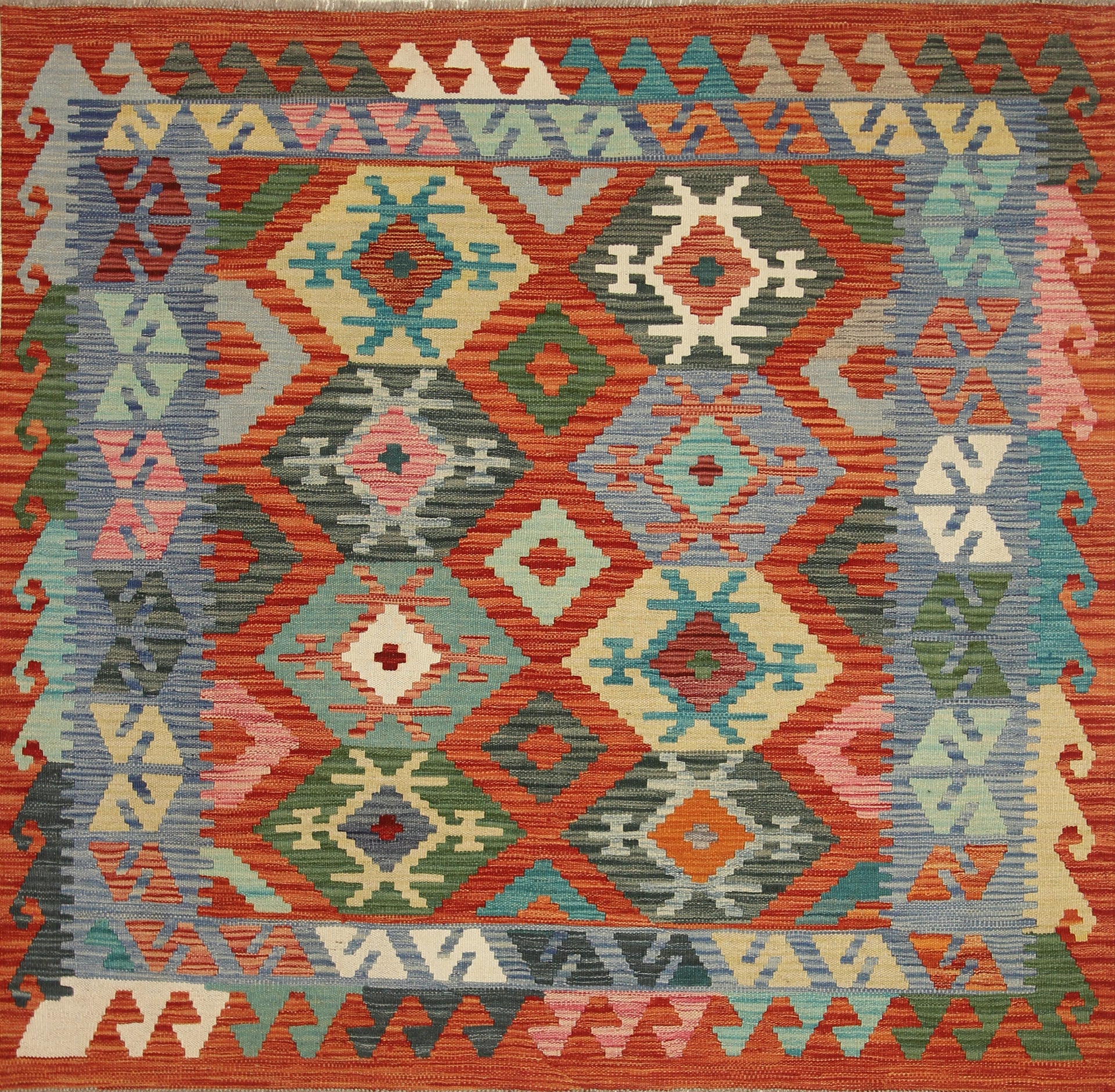 5x5 Red Afghan Handmade Wool Square Kilim Rug