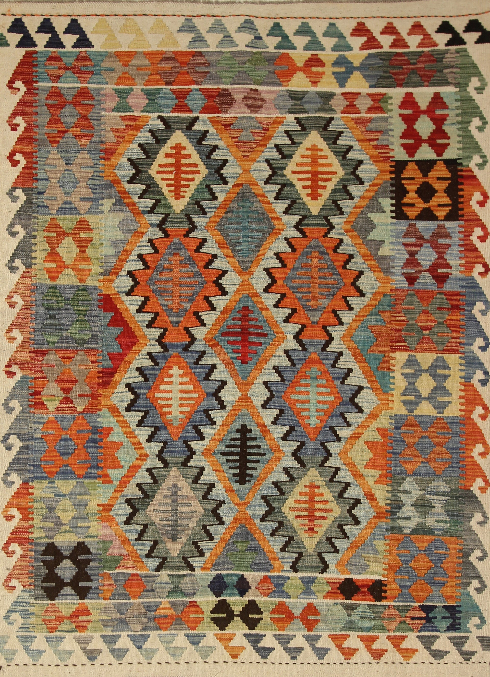 4x6 Blue Afghan Handmade Geometric Kilim Rug