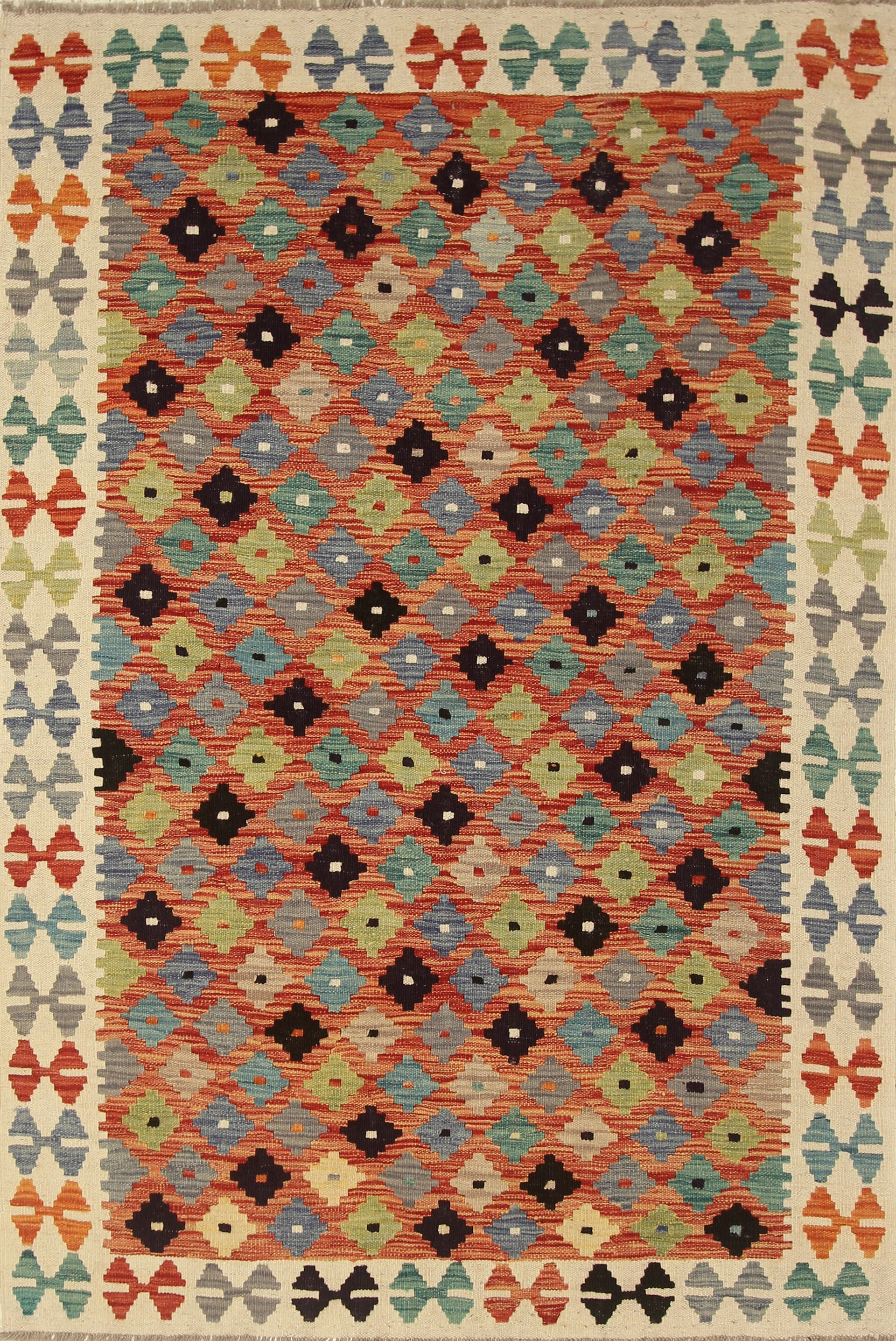 4x6 Red Afghan Handmade Geometric Kilim Rug