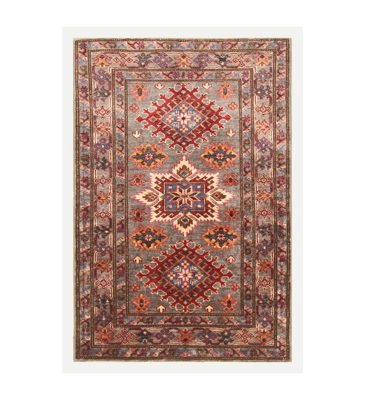 3x4 Gray Kazak Afghan Hand Knotted Oriental Rug