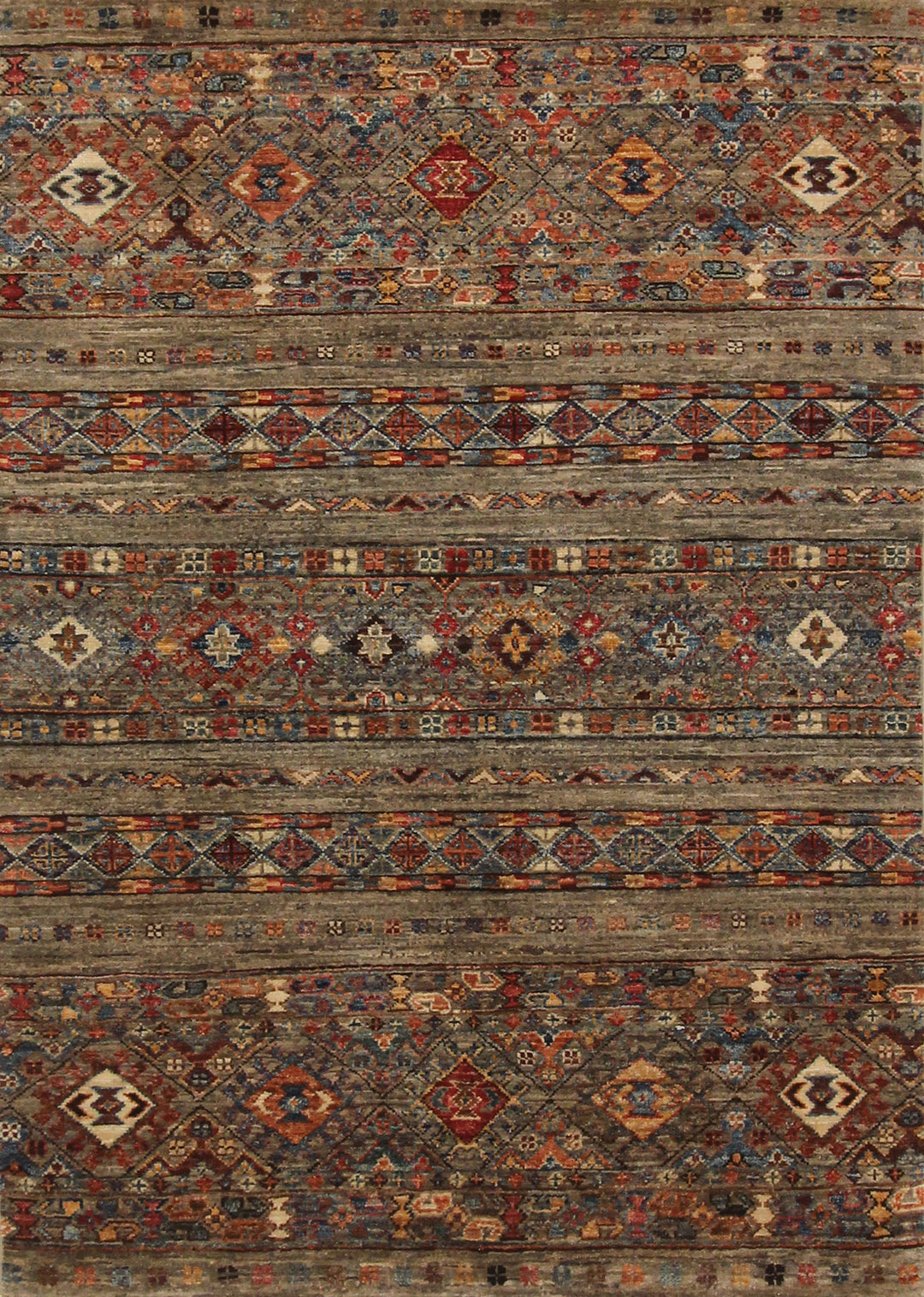 3x5 Gray Tribal Afghan Hand Knotted Rug - Yildiz Rugs