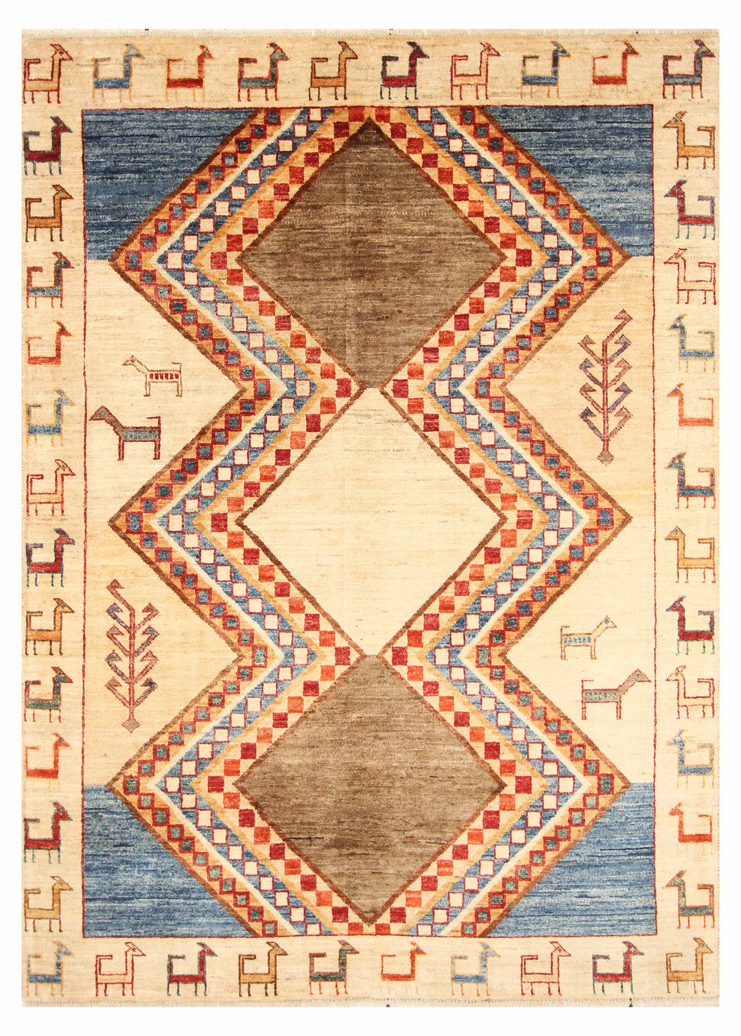 6x8 Beige Tribal Gabbeh Afghan Handmade Nomadic Rug - Yildiz Rugs