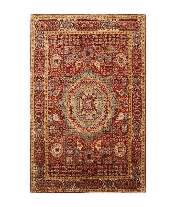 4'6x7'1 Red Vintage Mamluk Hand knotted Turkish Medallion Rug