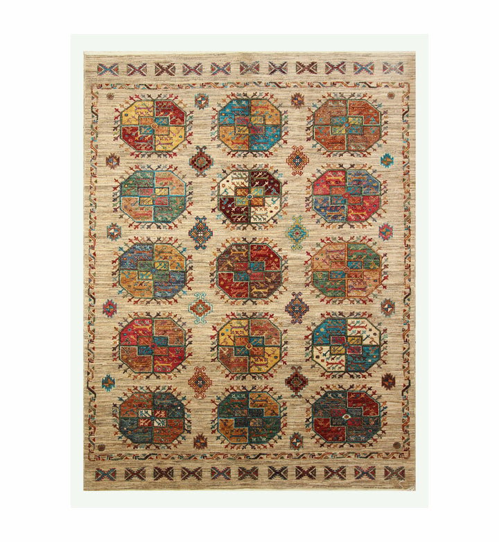 6x8 Beige Ersari Afghan Hand Knotted Rug