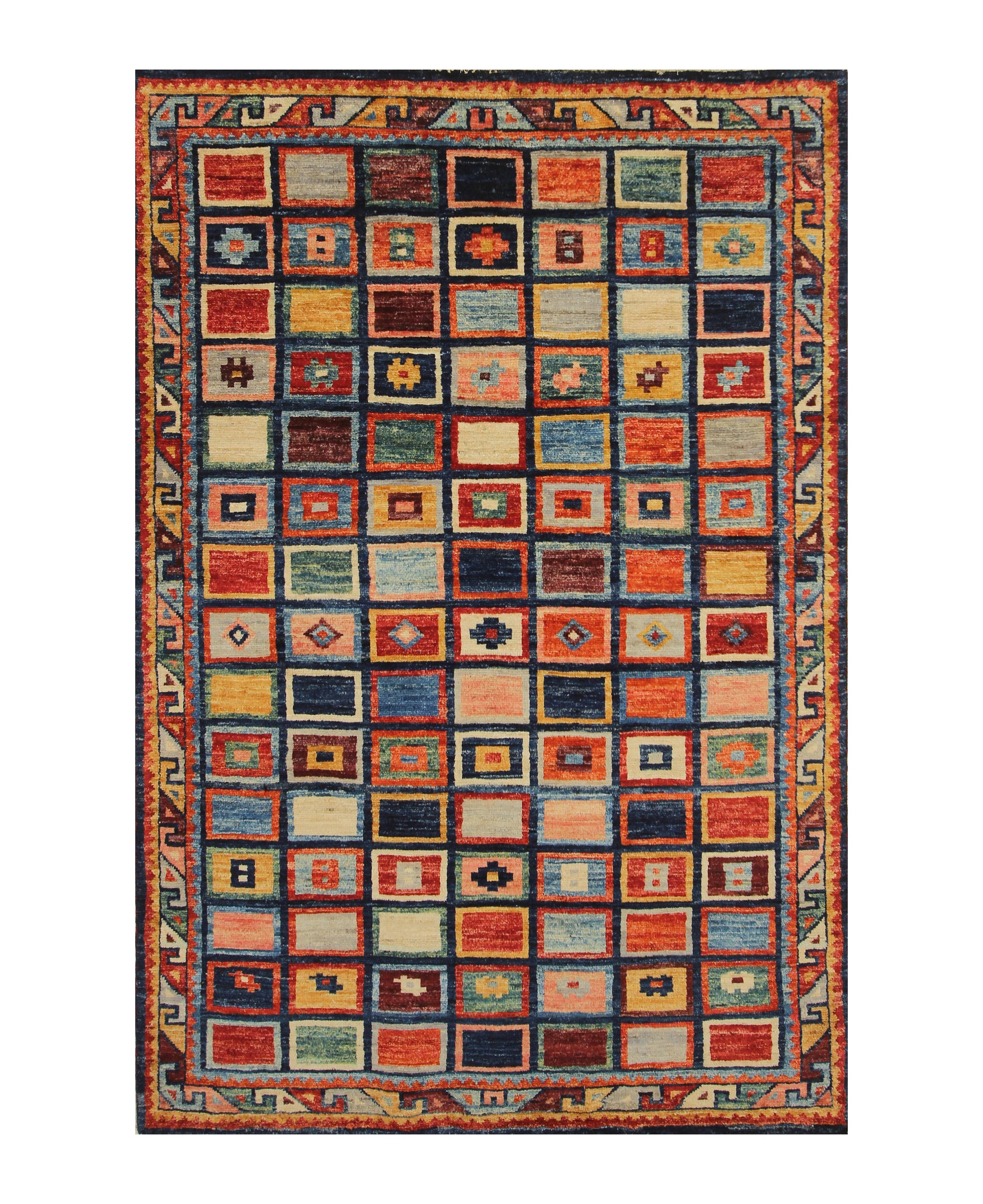 4x6 Navy Blue Tribal Gabbeh Afghan Hand knotted Rug - Yildiz Rugs