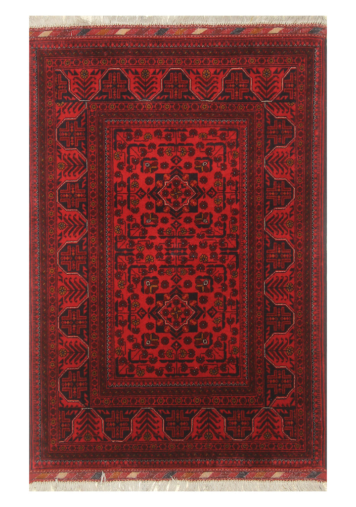 3x5 Red Kunduz Afghan Hand Knotted Oriental Rug - Yildiz Rugs