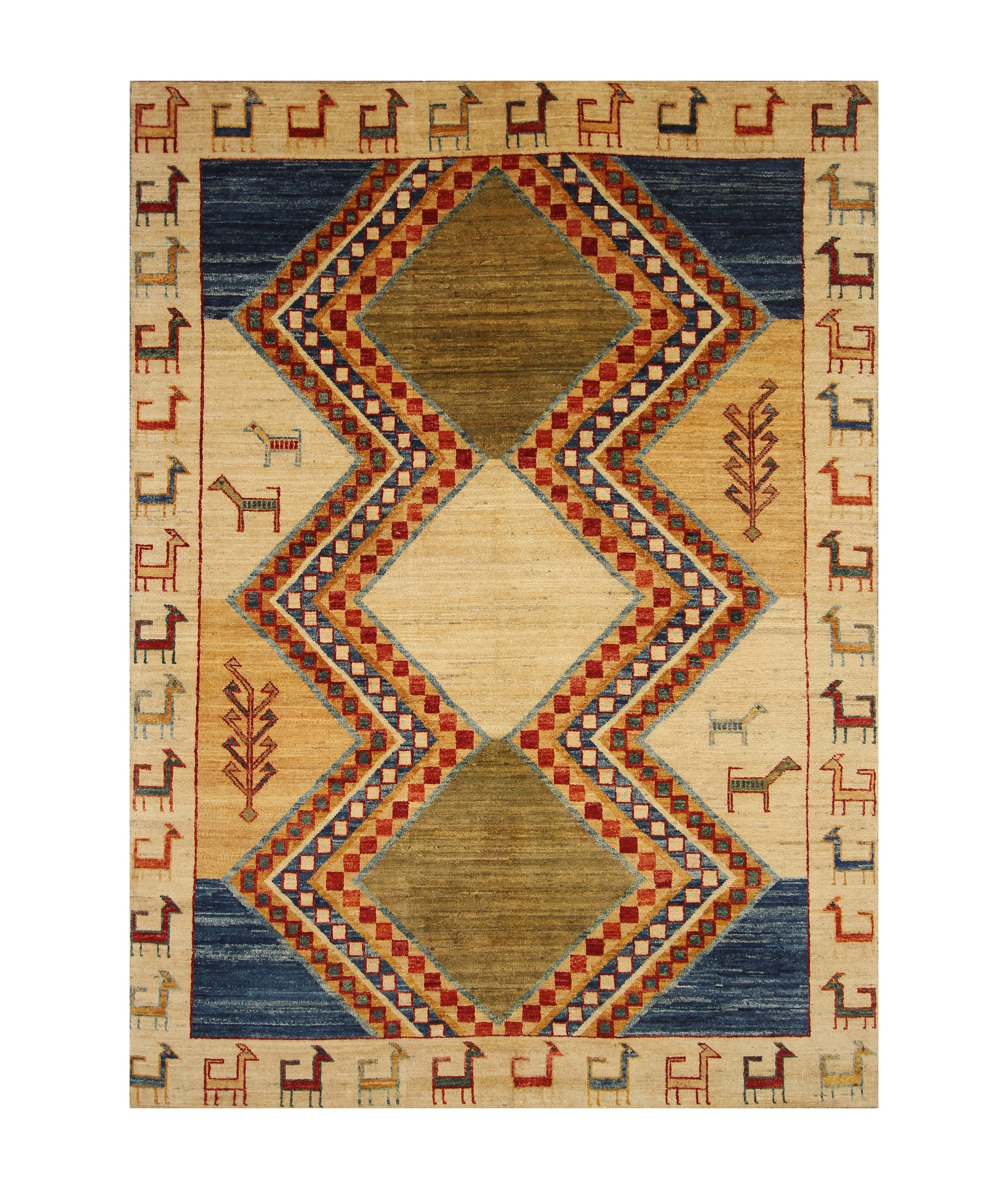 6x8 Beige Tribal Gabbeh Afghan Handmade Thick wooly Rug - Yildiz Rugs