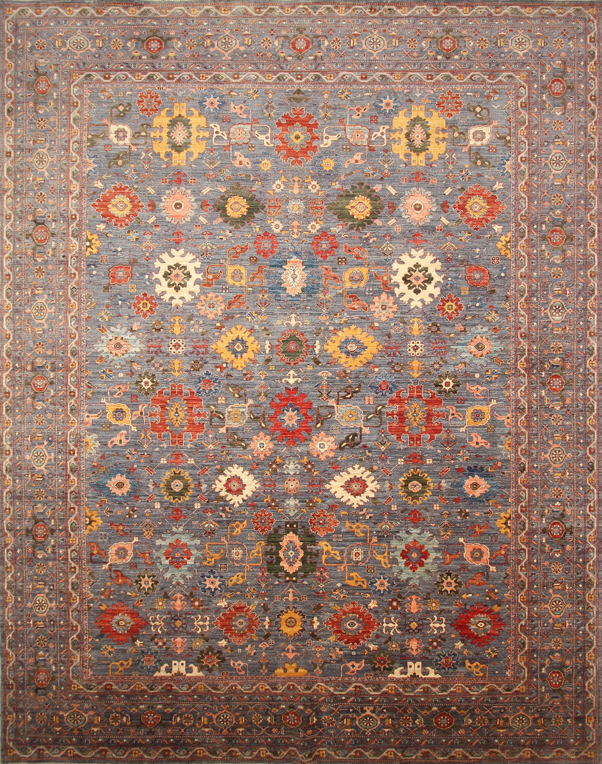 12x15 Blueish Gray Afghan Hand-Knotted Wool Oriental Rug
