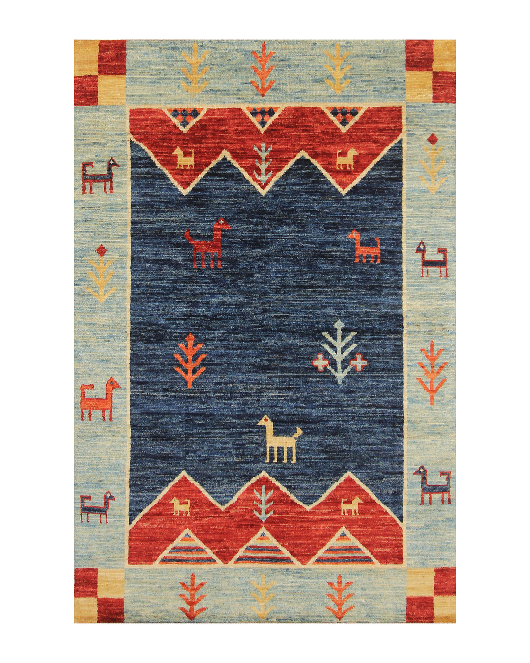 4x6 Navy Blue Tribal Gabbeh Afghan Hand knotted Rug - Yildiz Rugs