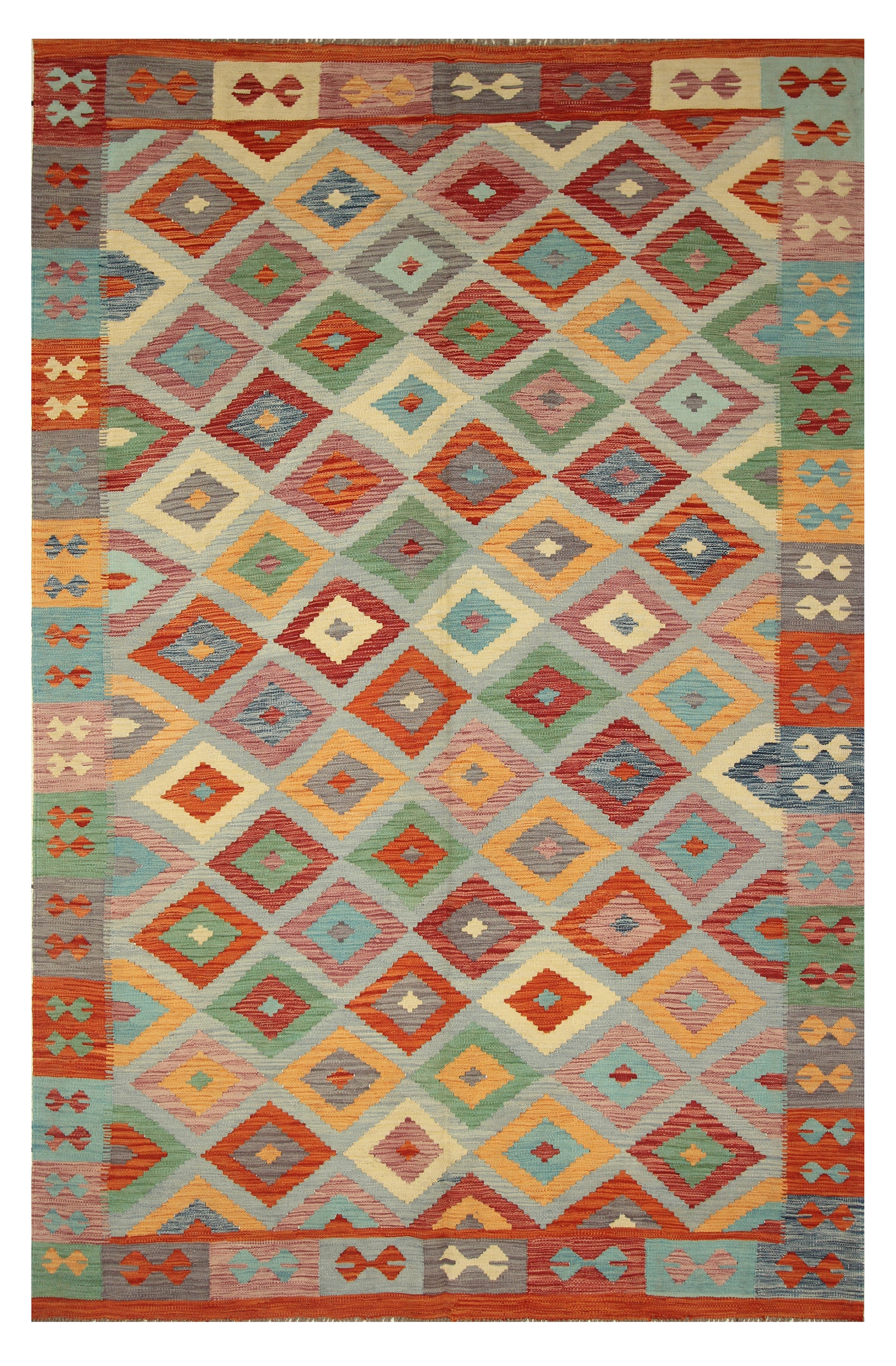 6'4"x9'7" Blue Afghan Handmade Wool Kilim Rug