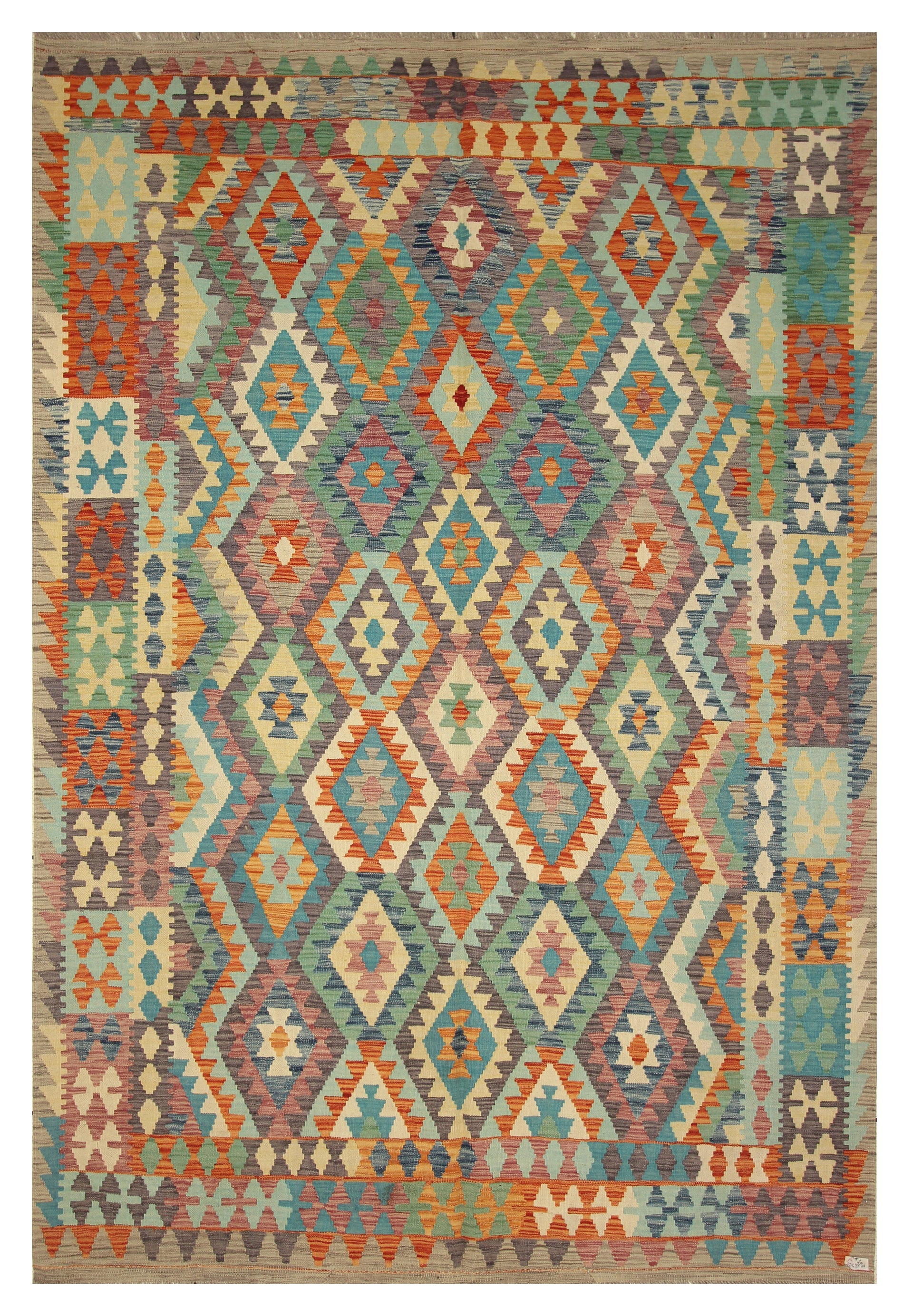 6'8"x9'9" Gray Afghan Handmade Wool Kilim Rug