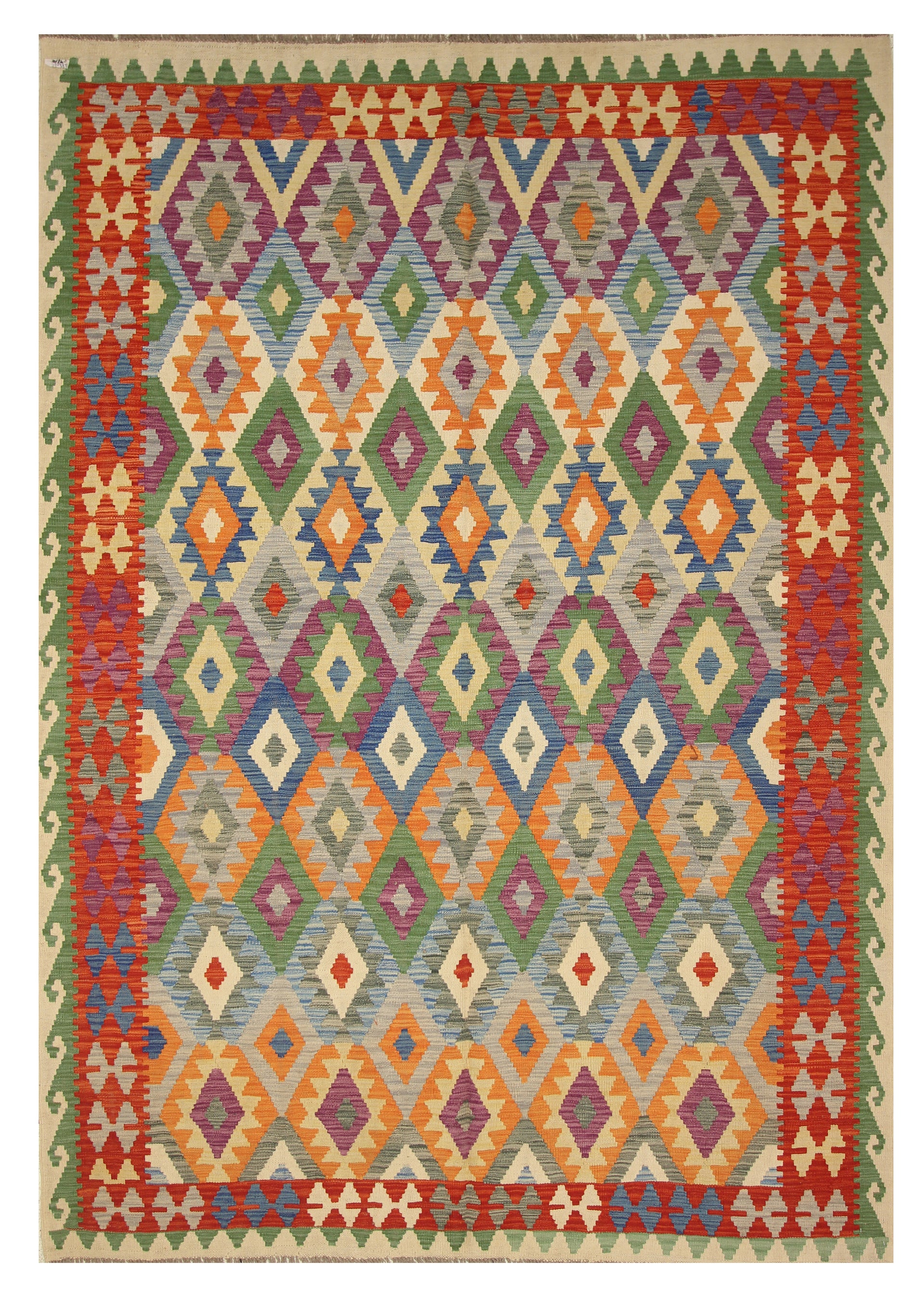 6'9"x9'9" Multicolor Afghan Handmade Wool Kilim Rug