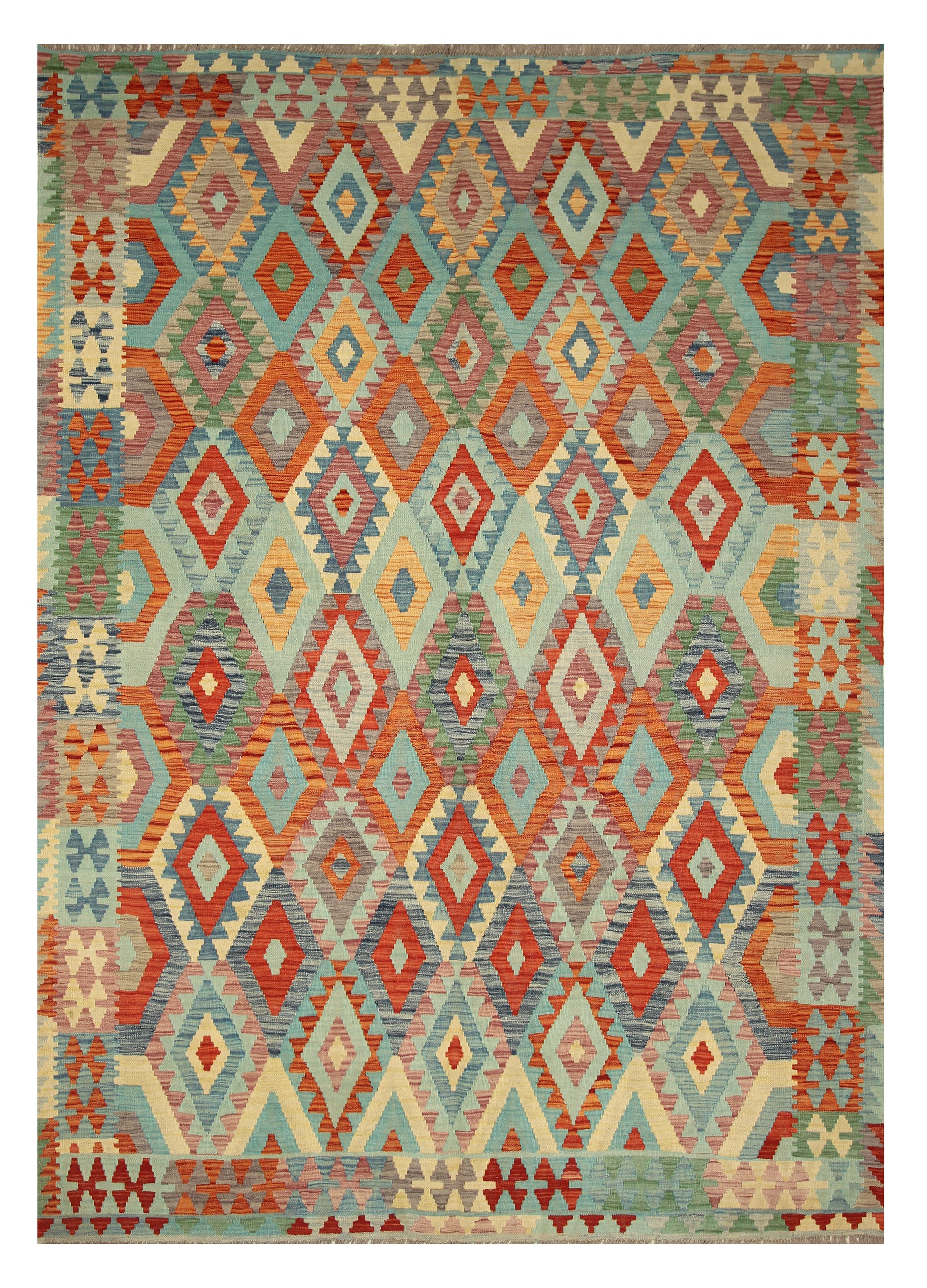 6'9"x9'6" Multicolor Afghan Handmade Wool Kilim Rug