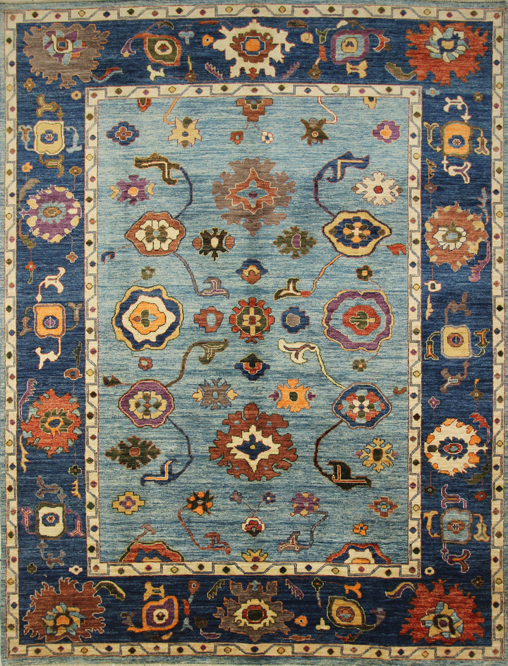 9x12 Blue Turkish Oushak Hand knotted Oriental Rug