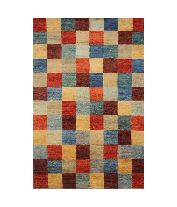 5x8 Checkered Multicolor box Gabbeh hand knotted Rug