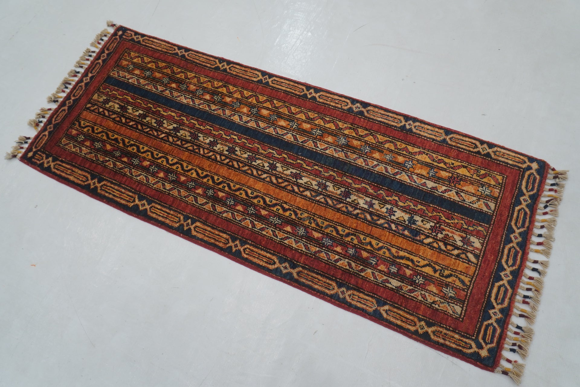 2x5 ft Red Turkish Shawl Pattern Hand knotted Runner Rug