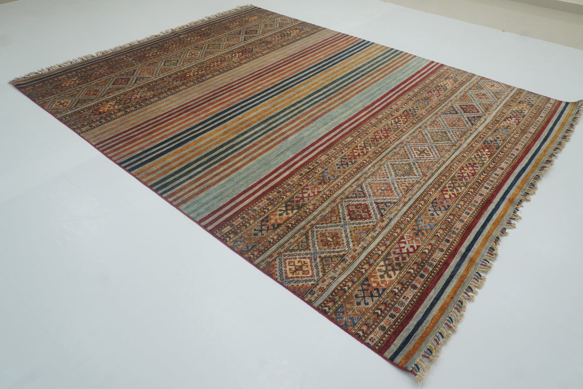 8x10 Khorjin Blueish Gray Afghan Hand knotted Rug - Yildiz Rugs