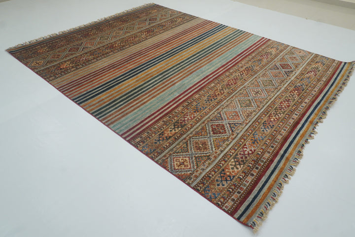 8x10 Khorjin Blueish Gray Afghan Hand knotted Rug - Yildiz Rugs
