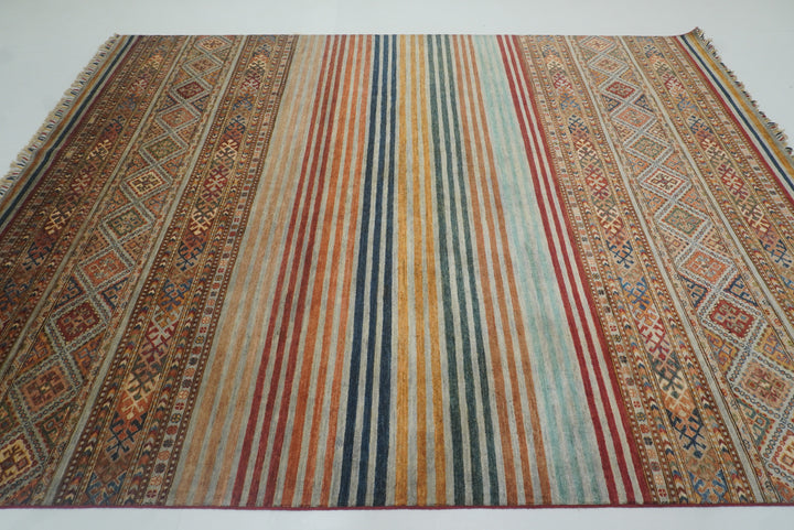 8x10 Khorjin Blueish Gray Afghan Hand knotted Rug - Yildiz Rugs