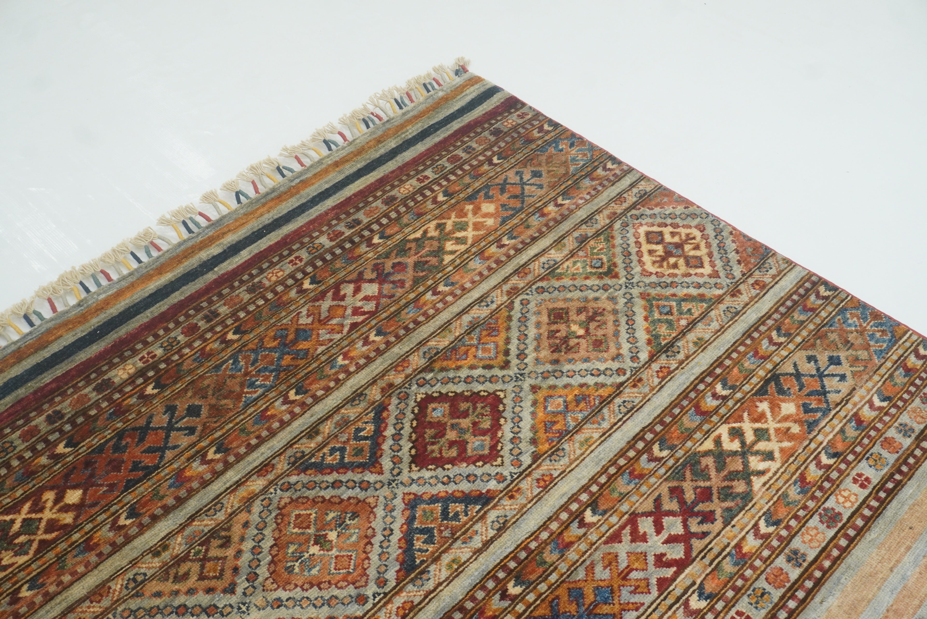 8x10 Khorjin Blueish Gray Afghan Hand knotted Rug - Yildiz Rugs