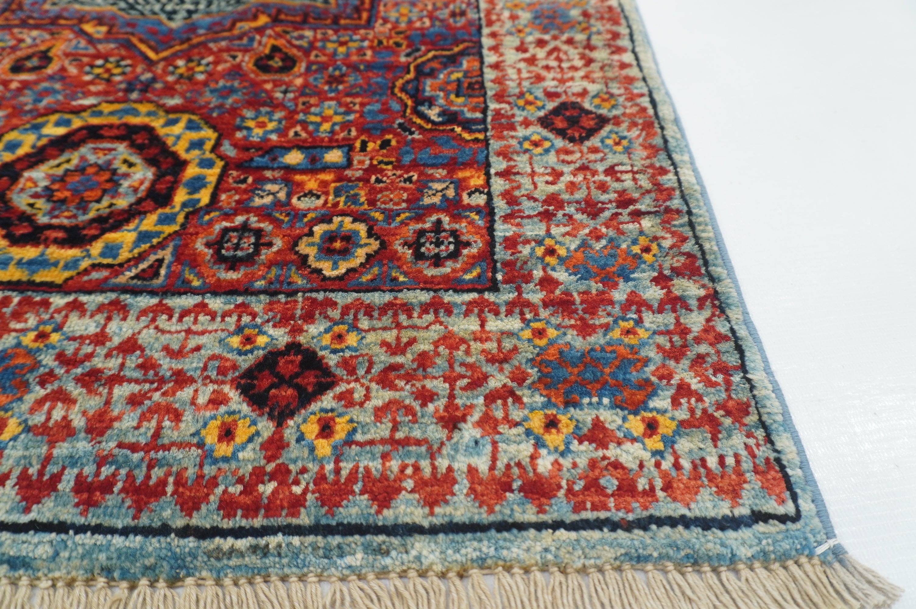 2' x 3' Red Blue Turkish Mamluk Hand Medallion Accent Rug - Yildiz Rugs