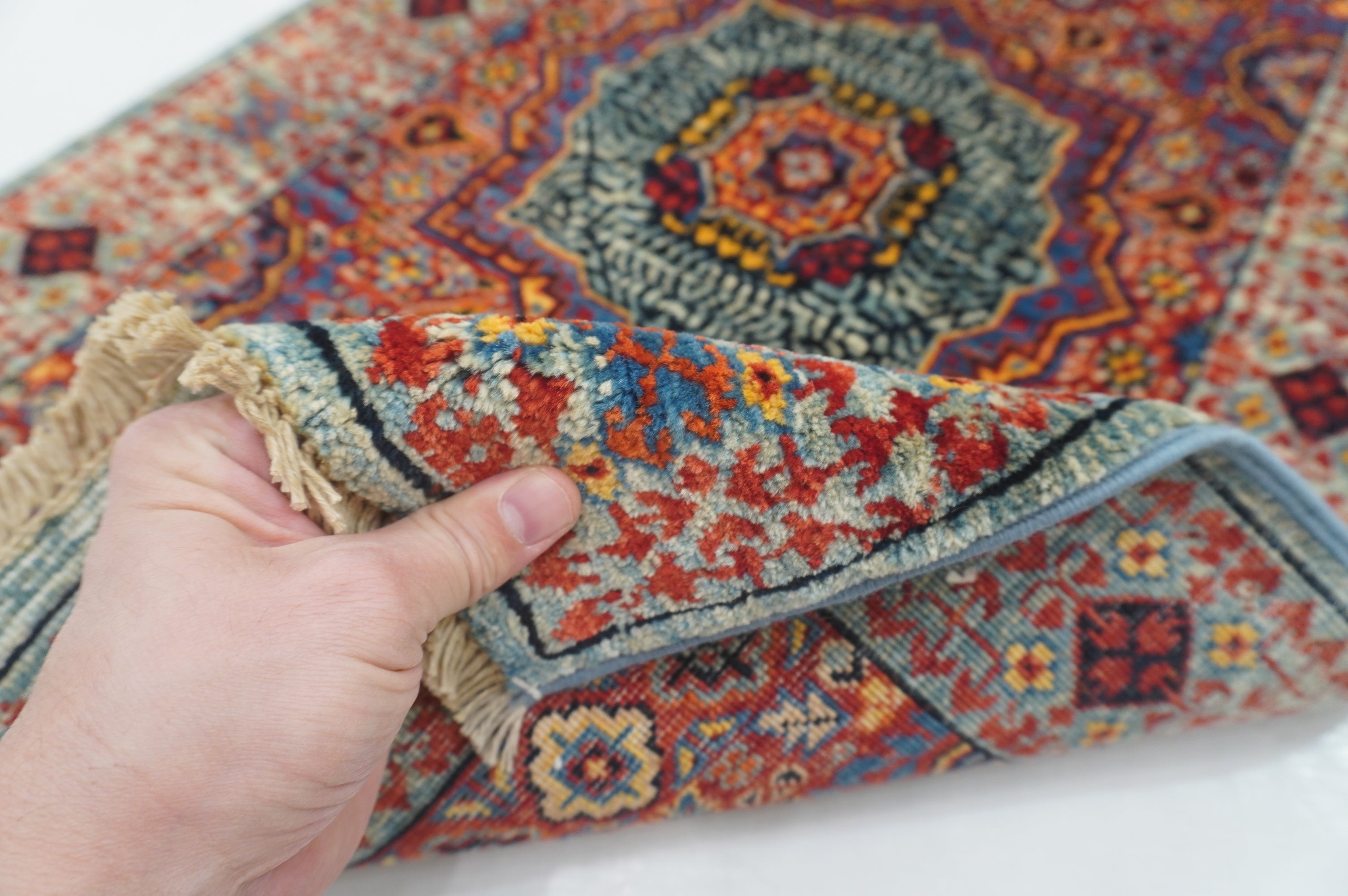 2' x 3' Red Blue Turkish Mamluk Hand Medallion Accent Rug - Yildiz Rugs