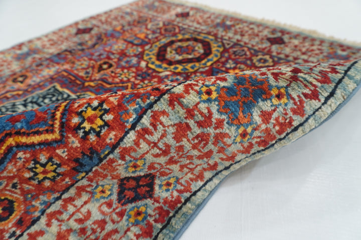 2' x 3' Red Blue Turkish Mamluk Hand Medallion Accent Rug - Yildiz Rugs