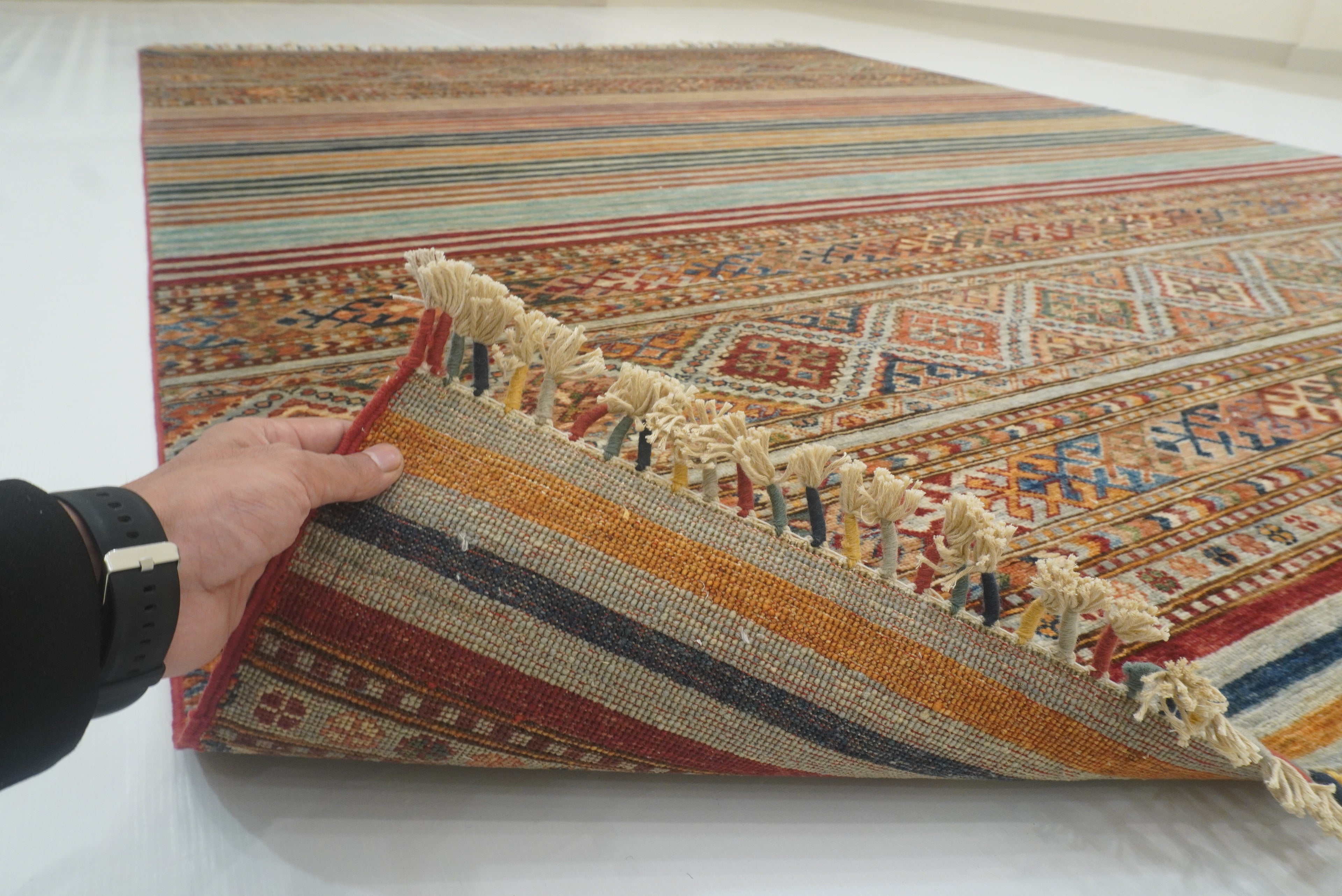 8x10 Khorjin Blueish Gray Afghan Hand knotted Rug - Yildiz Rugs