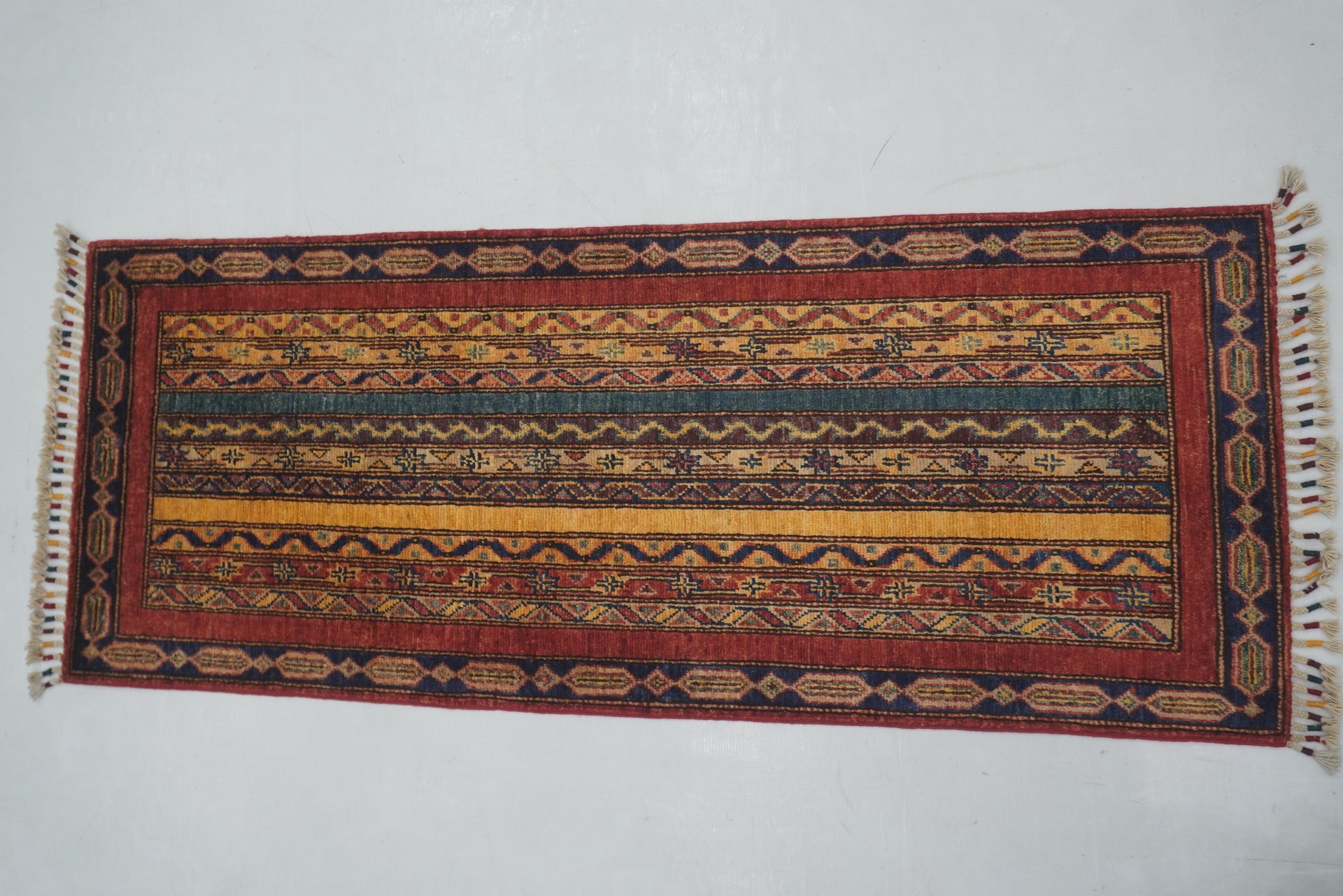 2x5 ft Red Turkish Shawl Pattern Hand knotted Runner Rug